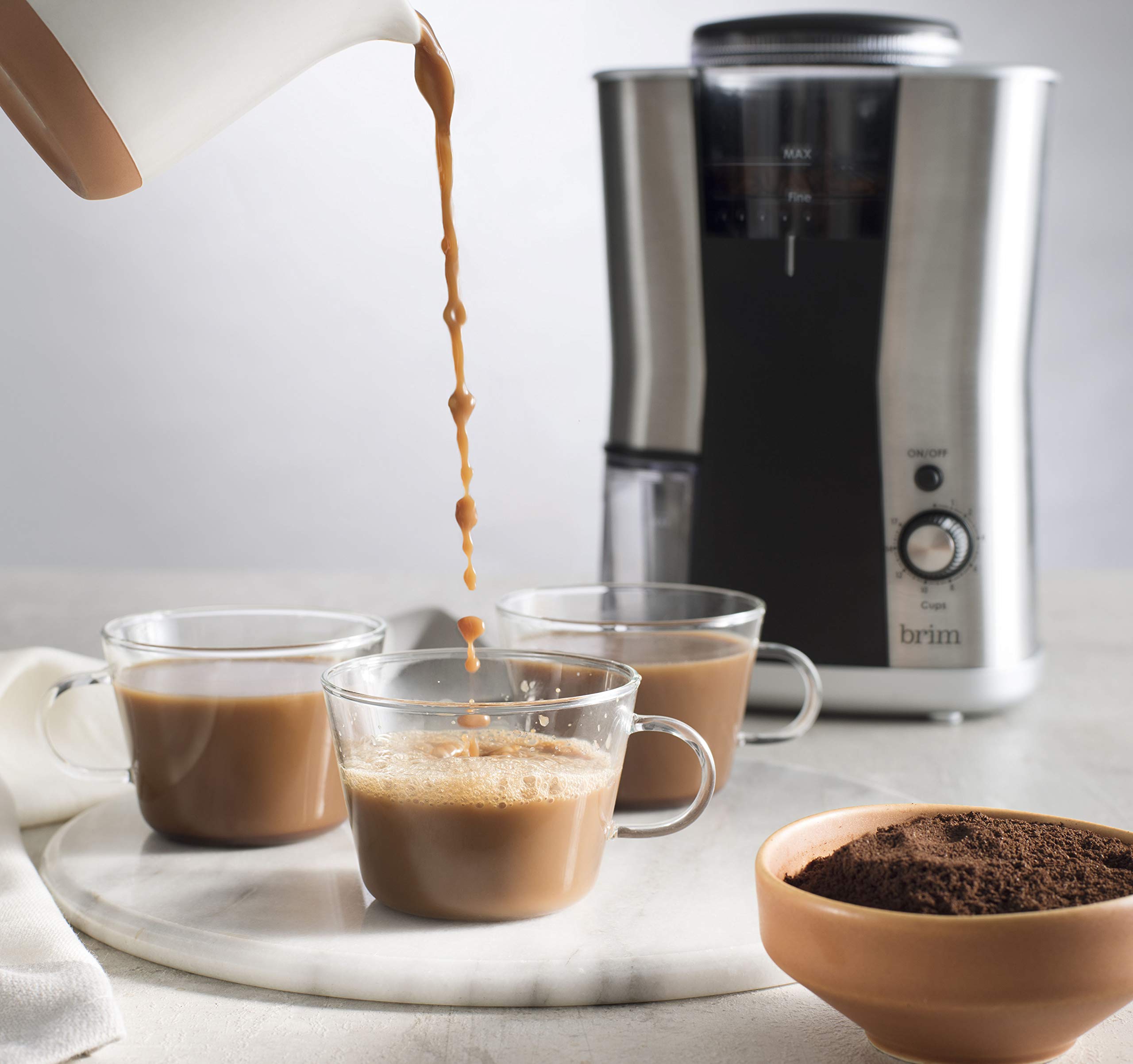 Premium BRIM Conical Burr Coffee Grinder - 17 Precise Grind Settings for Espresso to French Press, Removable Bean Hopper & Auto Shut-Off, Stainless Steel/Black - Perfect for Home Baristas & Coffee Enthusiasts