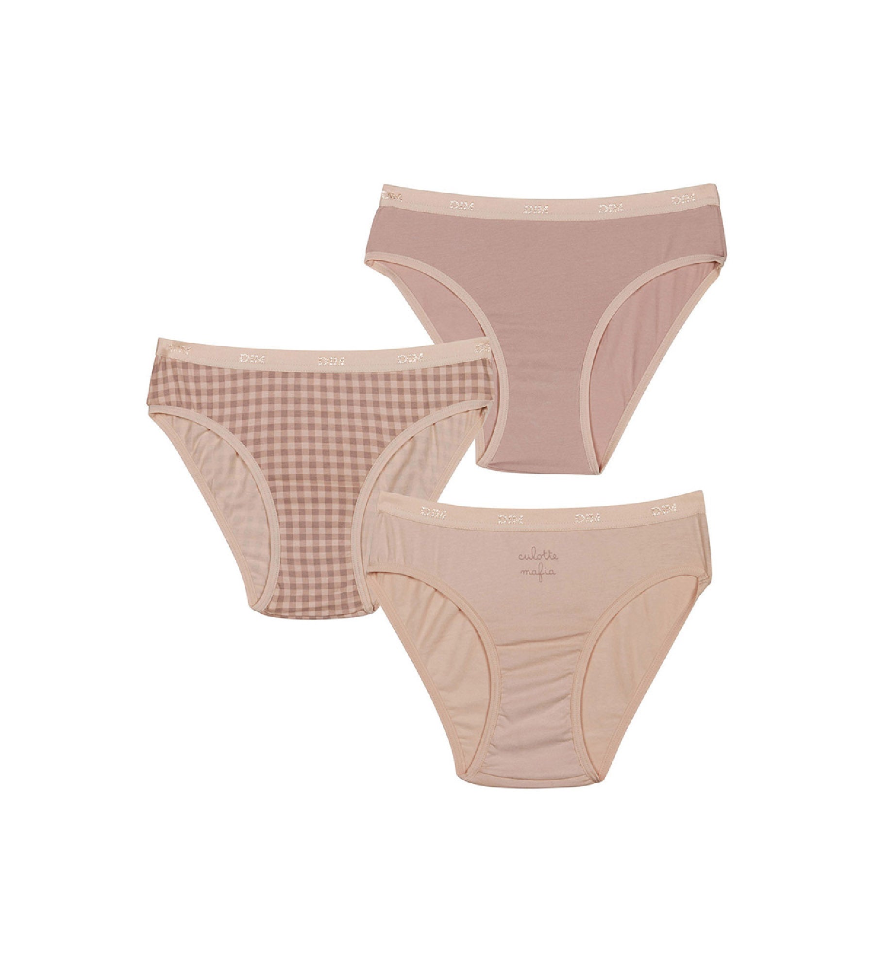 3 Pack Girls Cotton Stretch Underwear - Mauve Gingham Print with Pockets | Soft & Breathable for School, Play & Everyday Comfort