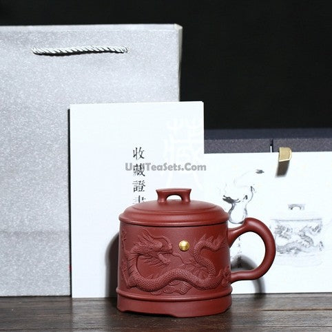 Premium Yixing Purple Clay Tea Mug with Hand-Carved Dragon Design - Authentic Chinese Teapot for Gongfu Tea Ceremony, Gift for Tea Lovers, Perfect for Home & Office Use