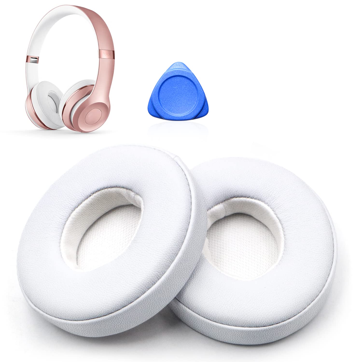 Replacement Earpads for Beats Solo 2 & Solo 3 Wireless Headphones - Soft Protein PU Leather & Memory Foam Cushions (1 Pair, White) | Comfort Upgrade for Music, Gaming & Travel