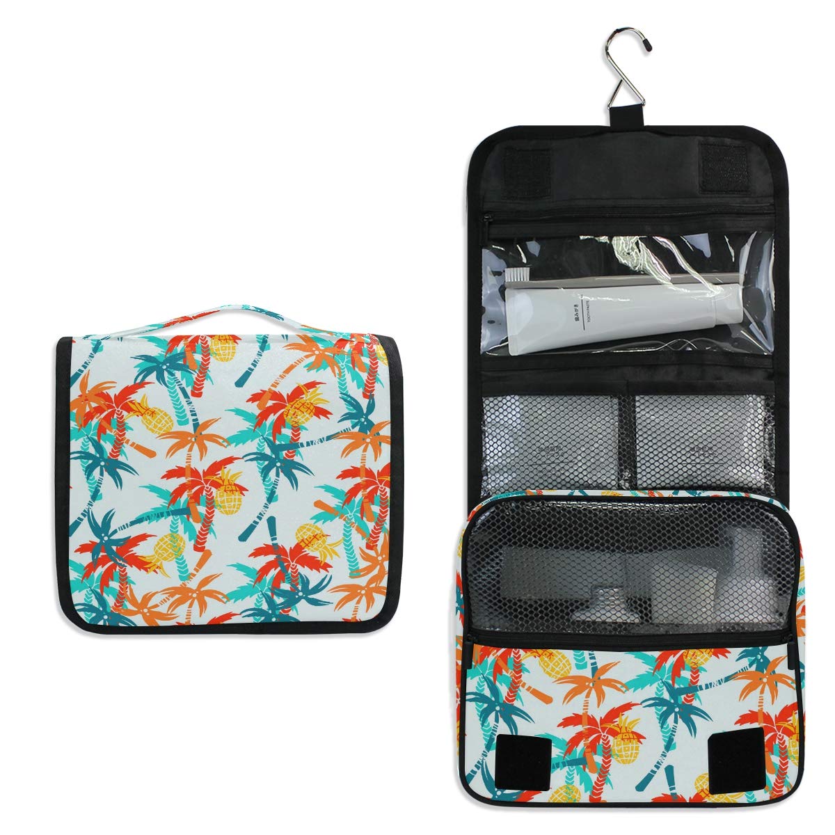 AGONA Hanging Toiletry Bag for Women - Waterproof Travel Cosmetic Organizer with Sturdy Hook | Tropical Coconut Palm Tree Design | Perfect for Vacation, Camping & Gym Essentials Storage