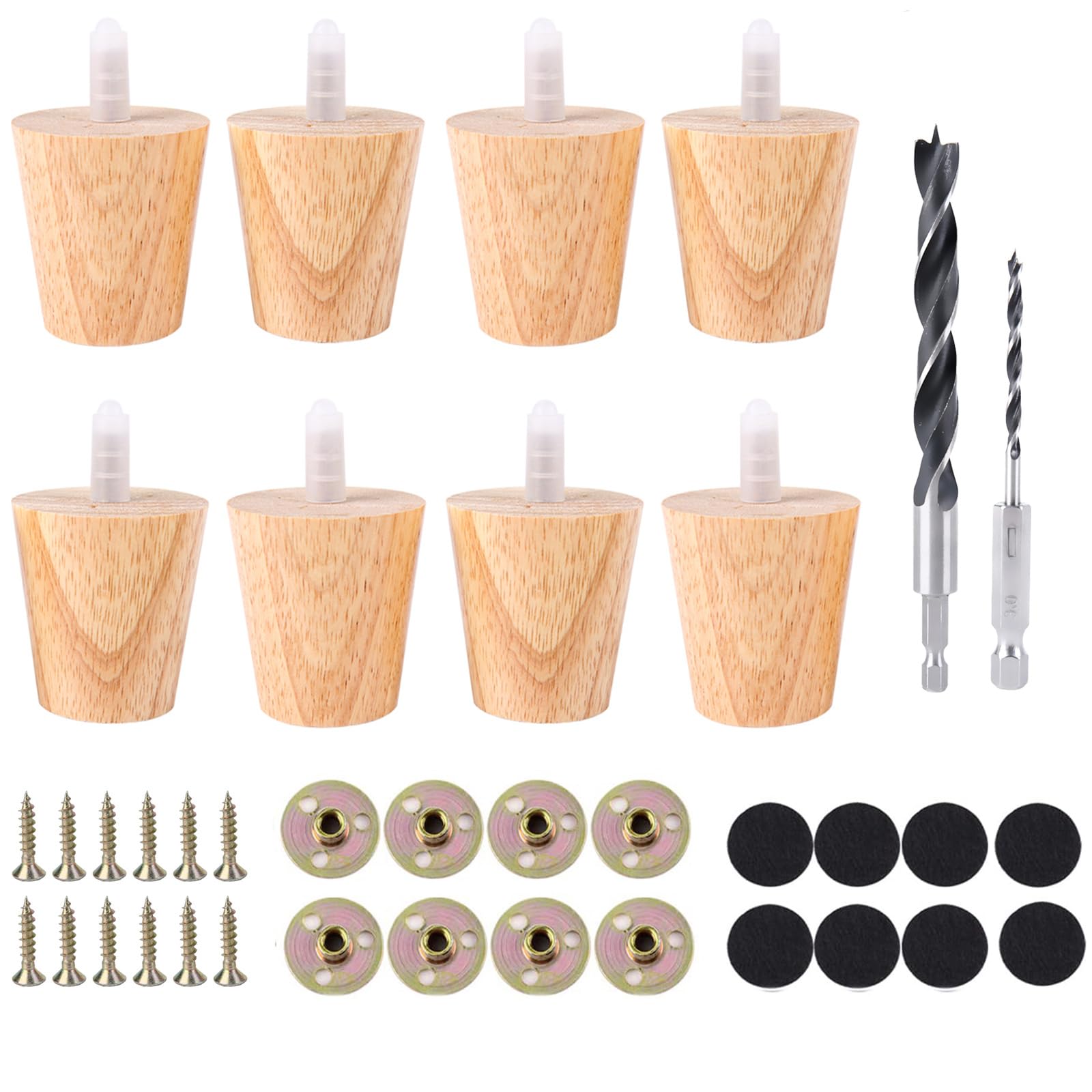 8 Pieces 2 Inch Round Solid Wood Sofa Legs - Natural Wooden Couch Legs Replacement for Armchair, Cabinet, Chair, Footstool - Mid Century Modern Dresser Legs - Perfect for Home Furniture Repair & DIY Projects