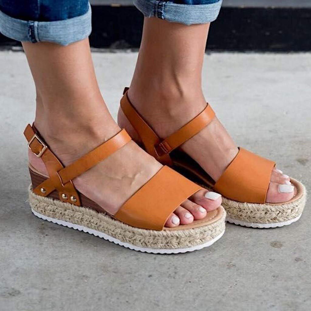 Women's Wide Width Wedge Sandals with Ankle Buckle - 2020 Fashion Summer Beach Sandals, Open Toe Espadrille Platform Shoes for Casual Outings & Vacation Wear