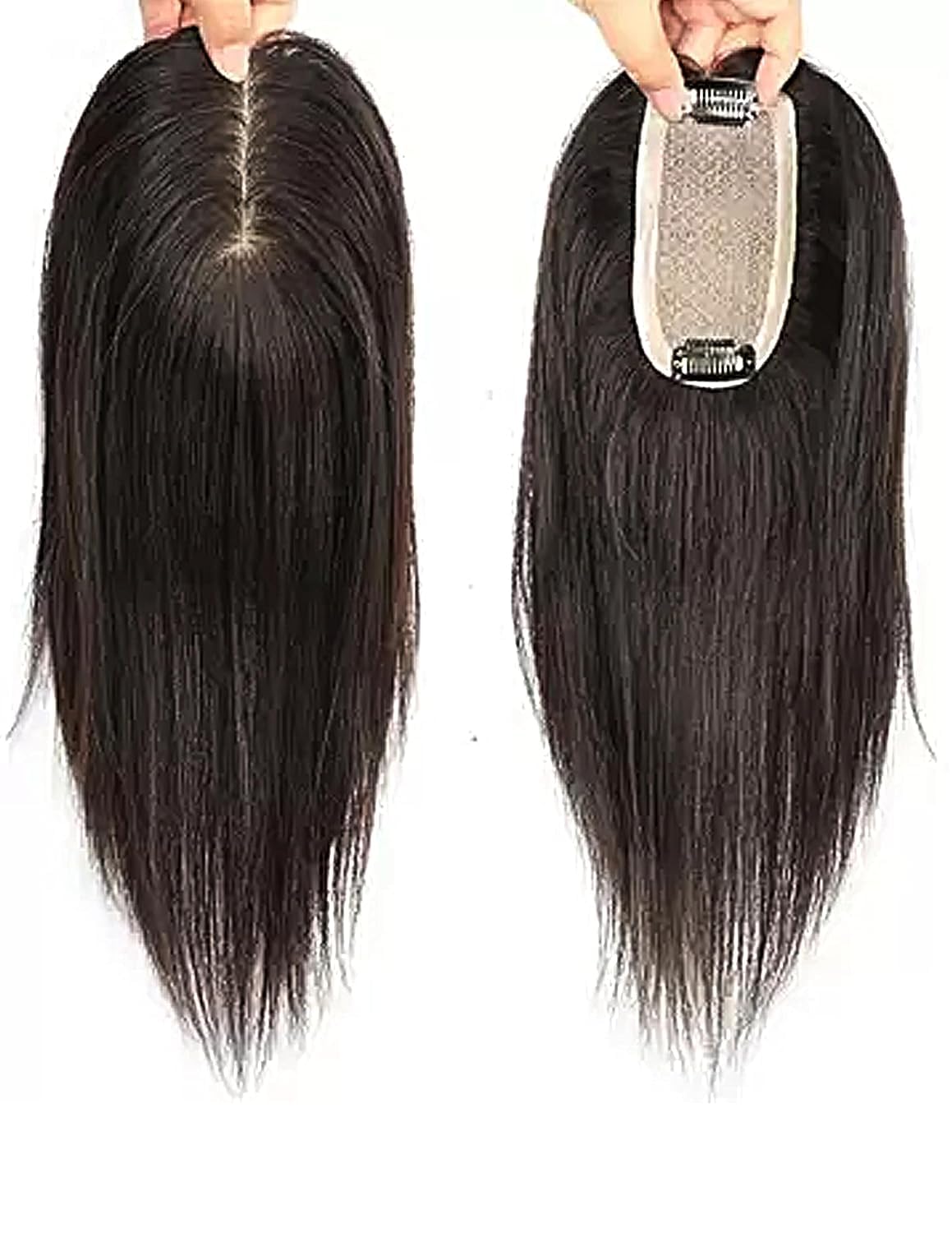 Gramercy Hair Silk Base Human Hair Clip-In Toppers for Women - Straight & Thin Hair Crown Extensions for Hair Loss | Perfect for Daily Wear, Styling & Volume Boost