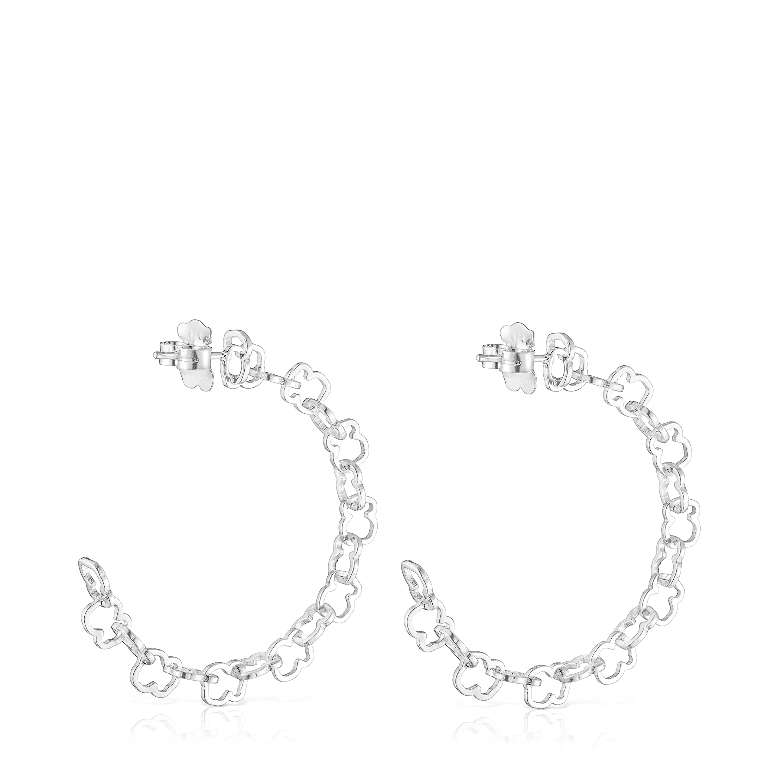 TOUS Sterling Silver Bear Motif Hoop Earrings with Rings – Elegant Jewelry for Women, Perfect for Parties, Gifts & Everyday Wear