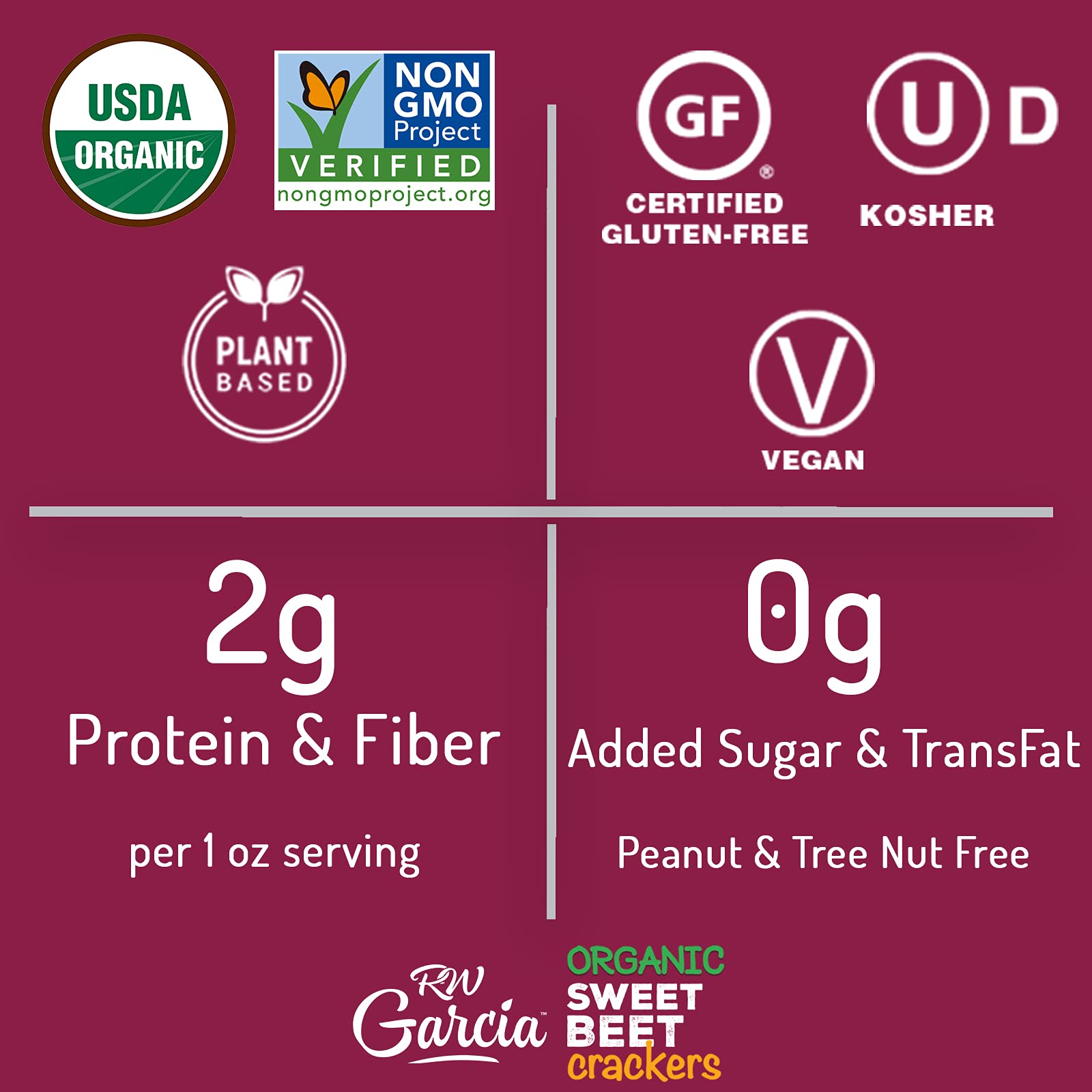 RW Garcia Organic Sweet Beet Crackers - Gluten Free Snacks, 5.5oz (6 Pack) - Healthy Vegan Crackers for Parties, School Lunches & On-the-Go Snacking