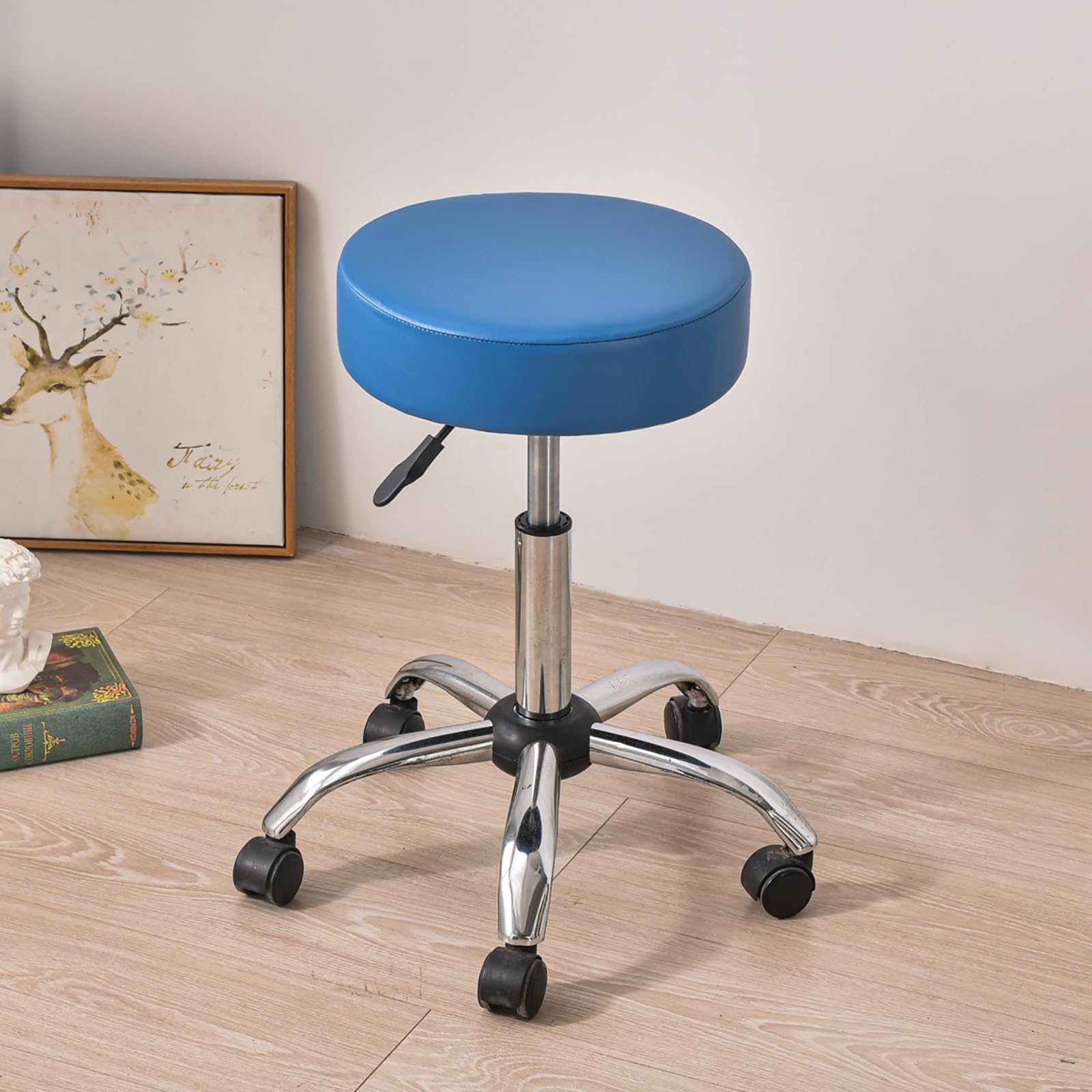 Waterproof Round Bar Stool Covers Set of 2 - PU Leather Stretch Seat Cushion Covers with Non-Slip Bottom for Kitchen, Dining Room & Bar Stools - Blue - Perfect for Home Decor, Restaurant & Cafe Use