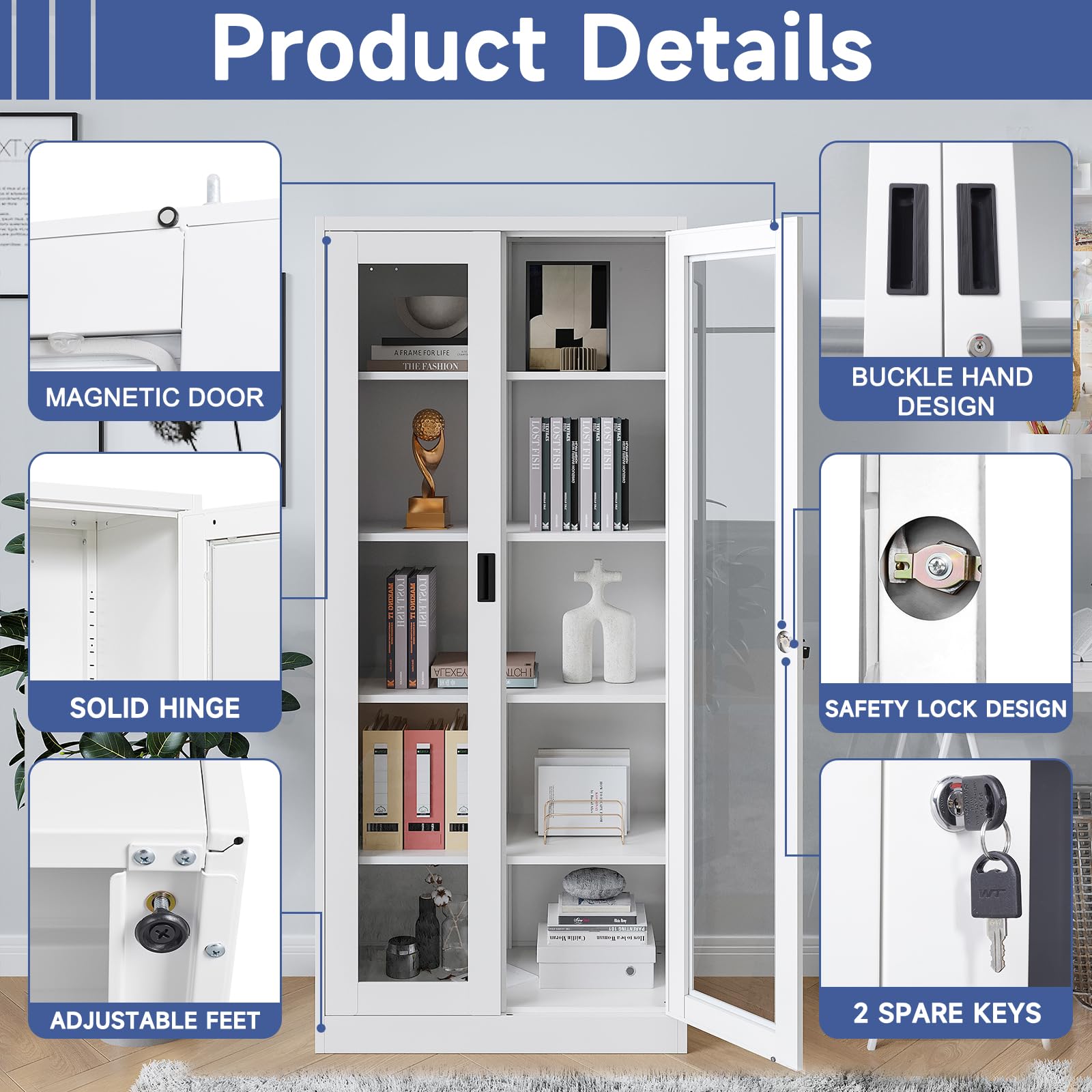 Glass Display Cabinet with 4 Adjustable Shelves - 71
