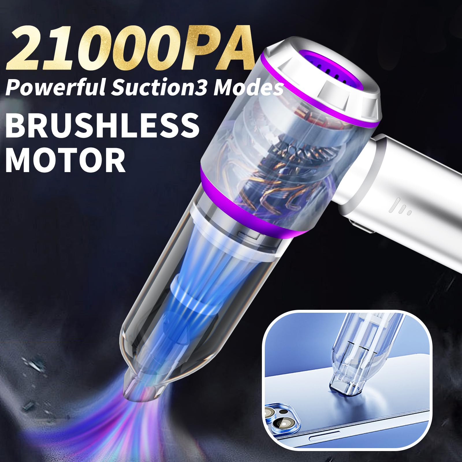 BXGZY Cordless Handheld Car Vacuum Cleaner - 4-in-1 Multi-Surface Vacuum with 3-Speed Adjustment, 21000PA Powerful Suction & Air Duster - Brushless Motor, 35 Min Runtime - Perfect for Car, Home, Office & Pet Hair Cleaning