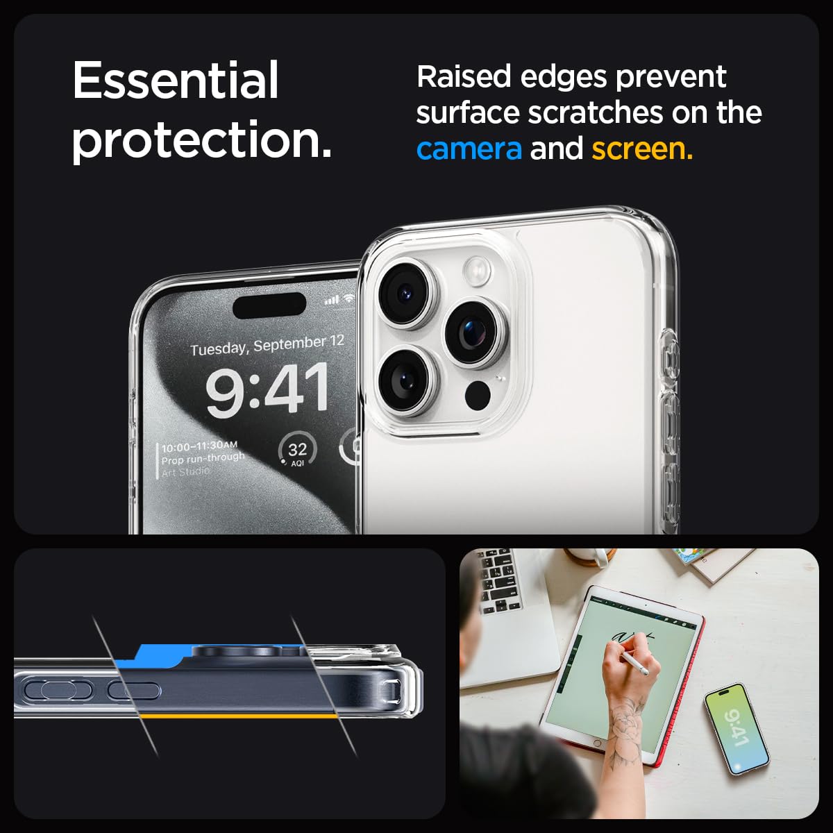 Spigen Ultra Hybrid Crystal Clear Case for iPhone 15 Pro - Anti-Yellowing Technology | Slim Protective Cover for Apple iPhone 15 Pro | Perfect for Everyday Use, Work & Travel