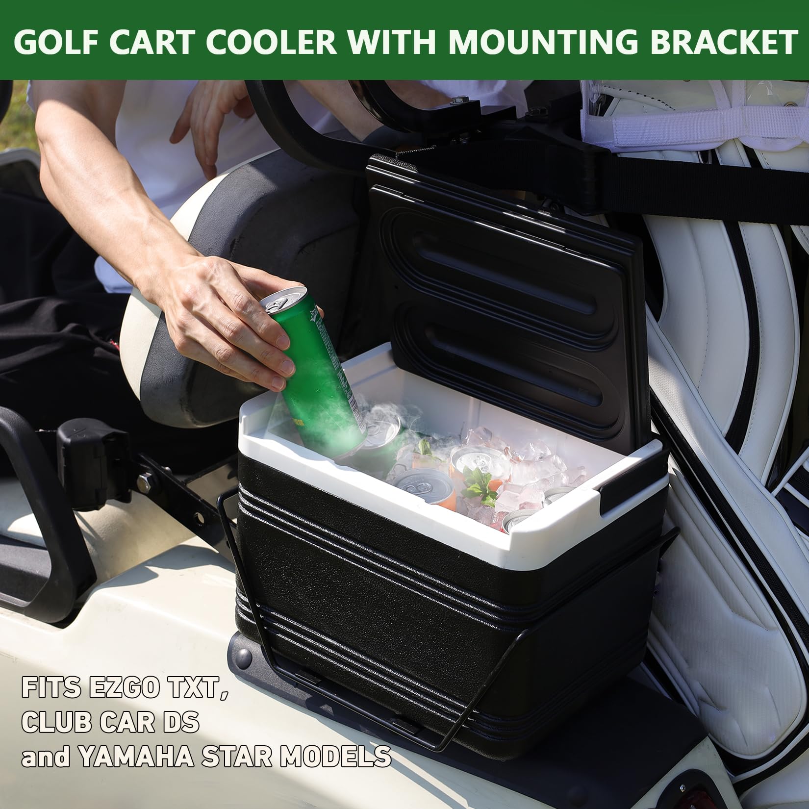 Drive-Up Golf Cart Cooler with Mounting Bracket - Fits Club Car DS, EZGO TXT & Yamaha Star - Perfect for Golf Courses, Camping & Outdoor Adventures
