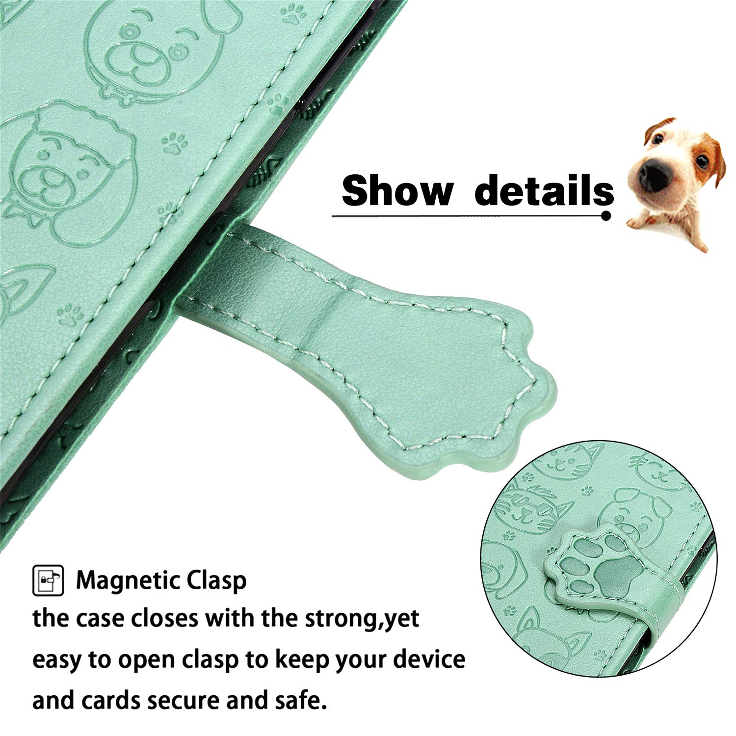 Samsung Galaxy A51 Wallet Case with Card Holder - Cute Cat & Dog Cartoon PU Leather Flip Cover with Kickstand (Not for 5G Model) - Perfect for Women's Daily Use, Commuting & Travel Accessories (MG Green)