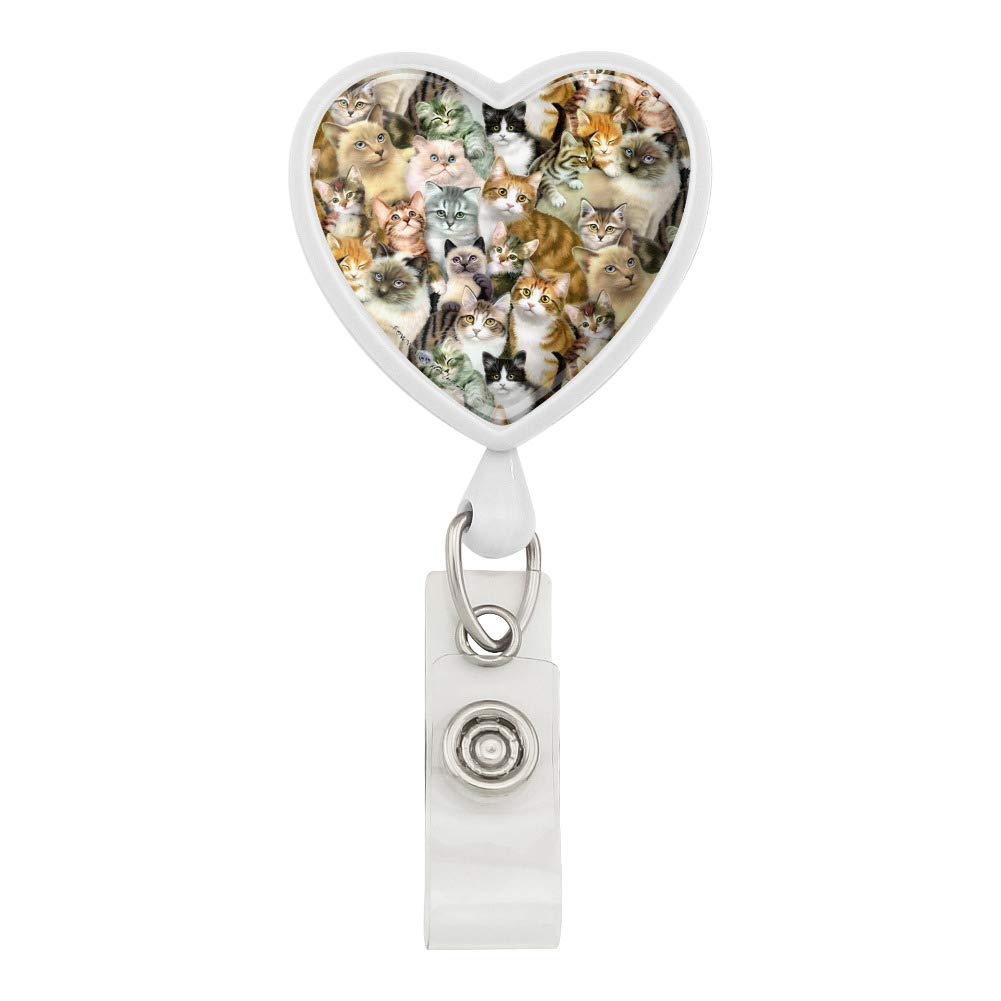 Stylish Cat & Kitten Pattern Retractable Lanyard with Heart Design - Adjustable Badge Holder for ID Cards, Keys & Work Security (Perfect for Office, School, Events & Pet Lovers)
