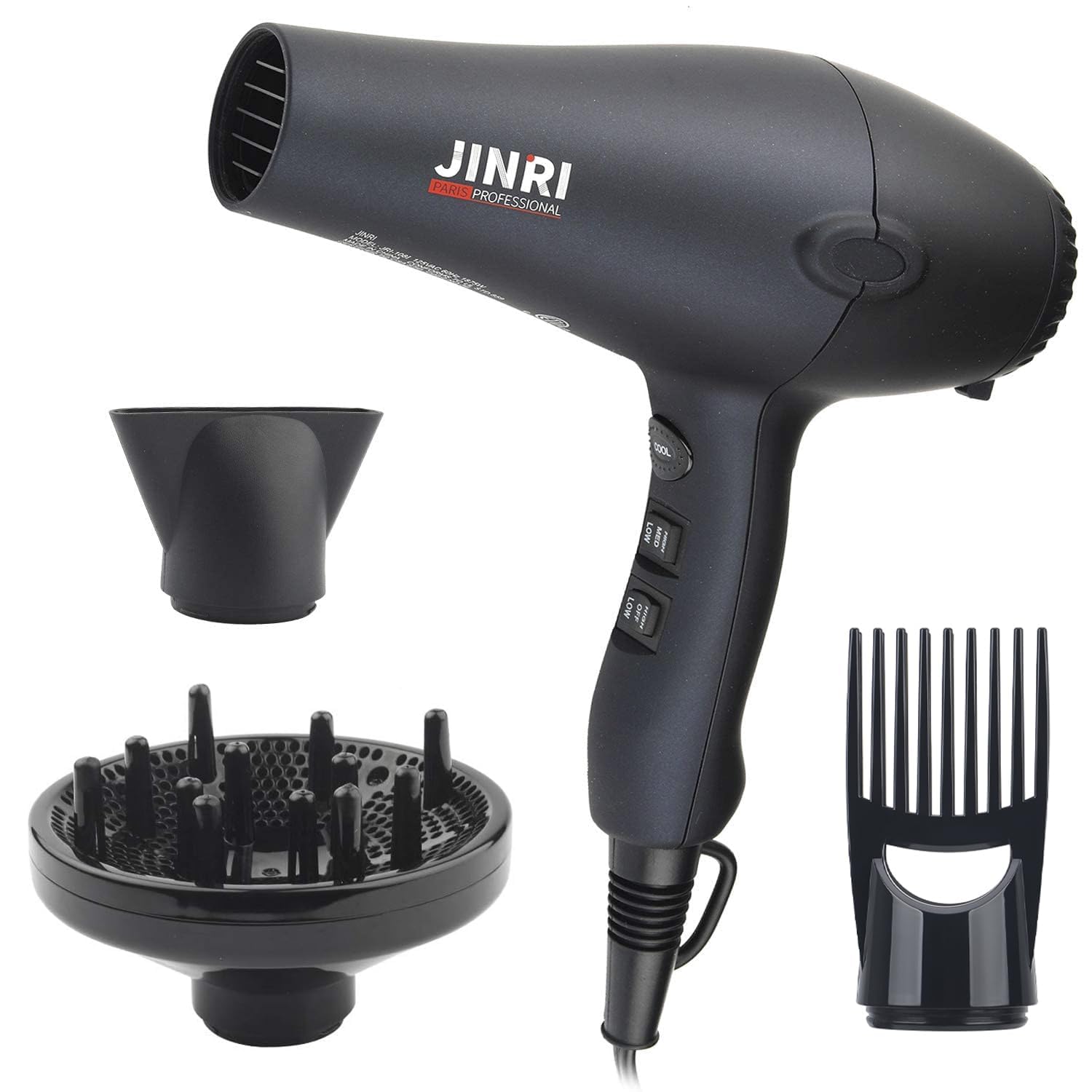 1875W Professional Tourmaline Hair Dryer with Negative Ion Technology - Lightweight, Low Noise Salon Blow Dryer with Diffuser, Concentrator & Comb Attachments - Perfect for Home Use, Travel & Professional Styling