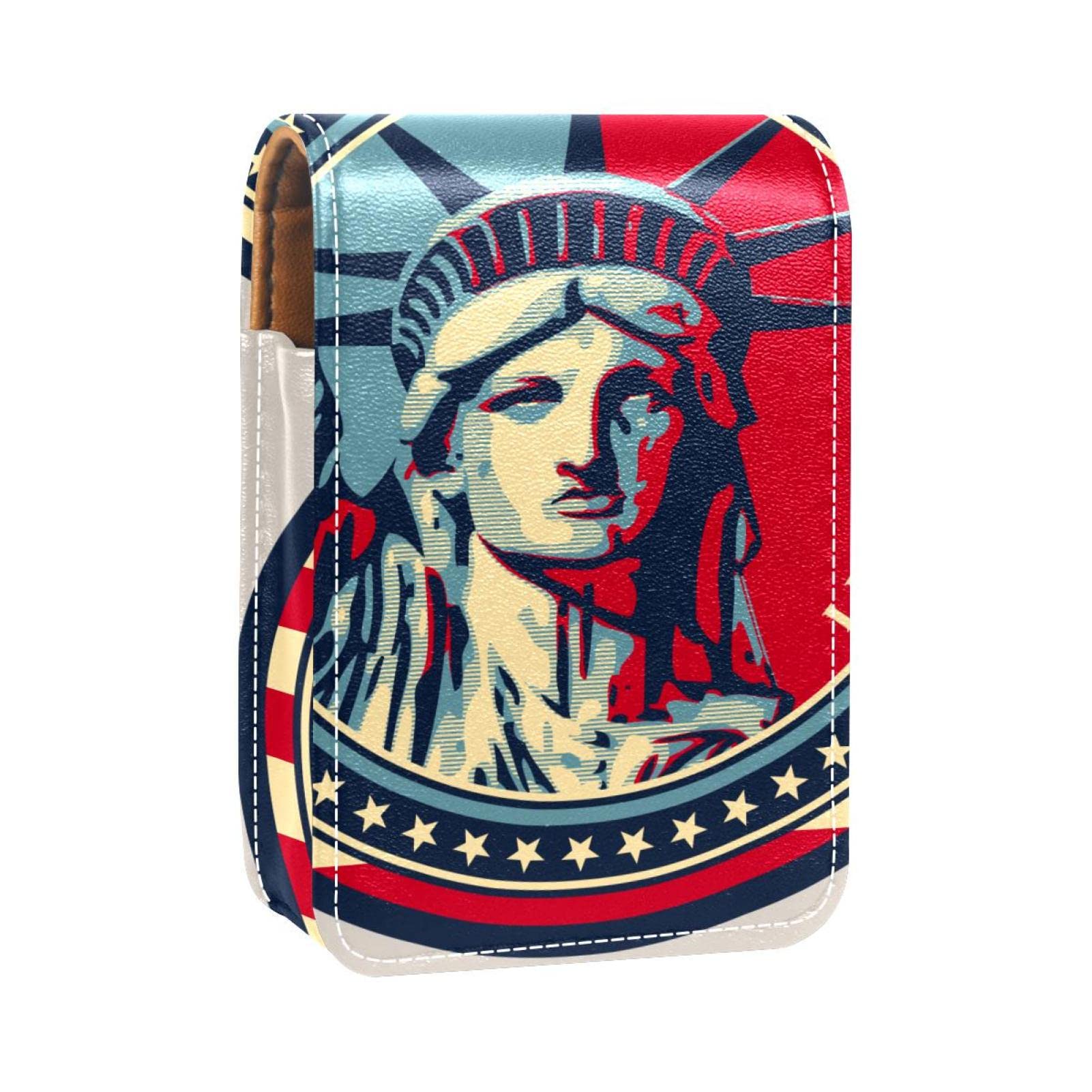 Portable Lipstick Organizer with Mirror - Mini Makeup Bag Holds 3 Lipsticks for Women | Travel, Purse & On-the-Go Makeup Storage | Statue of Liberty Design