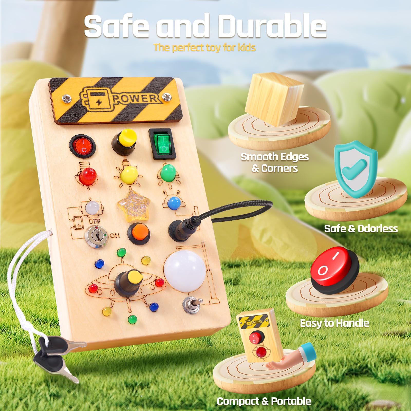 WEARXI LED Wooden Busy Board - Montessori Learning Toy for 1-3 Year Old Boys & Girls | Sensory Activity Board for Toddlers | Easter Gift for Kids | Perfect for Travel, Home Play & Early Childhood Development
