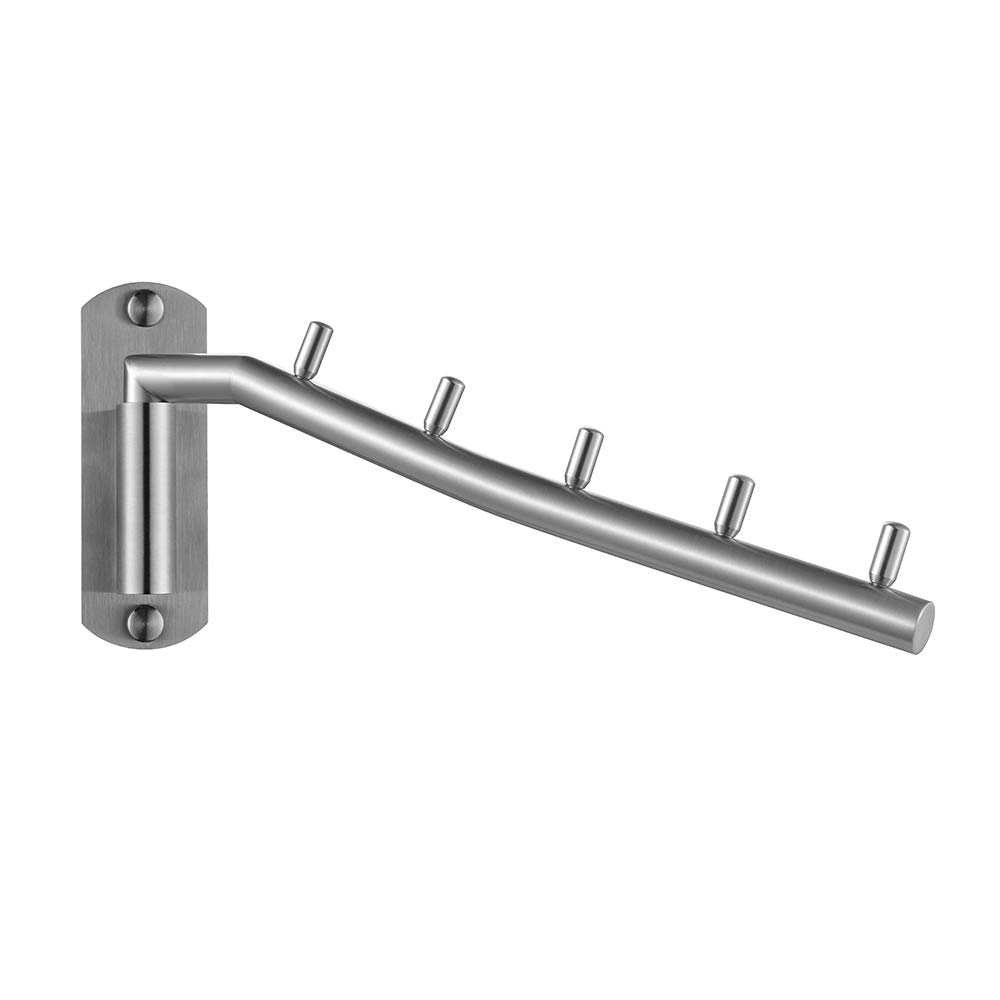 Stainless Steel Folding Clothes Hanger Rack with Swing Arm Hook - Wall Mounted Space Saving Closet Organizer for Drying & Storage (Brushed Finish, SHR100-BN) - Perfect for Small Apartments, Laundry Rooms & Closet Organization