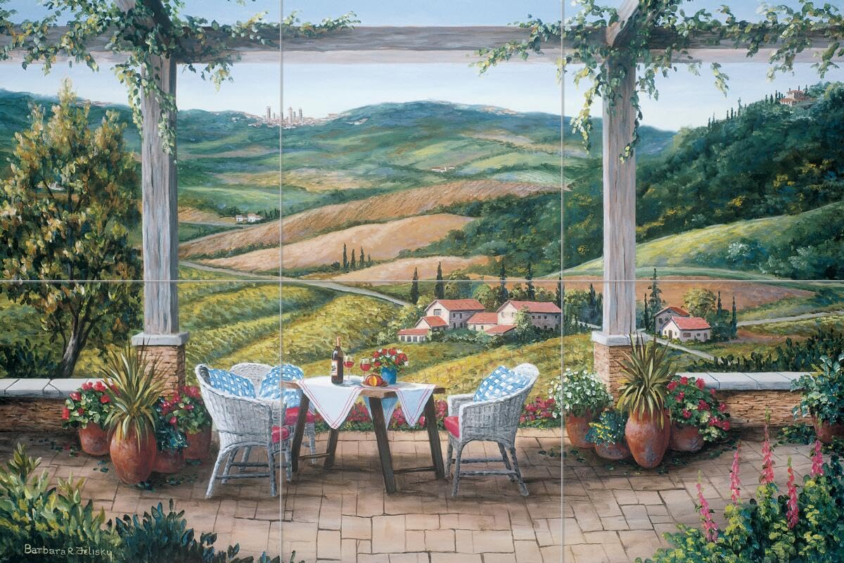 Hand-Painted Ceramic Backsplash Tile Mural - Tuscan Italian Countryside Scene for Kitchen & Bathroom Decor | A Tuscany Moment by Barbara Felisky | Perfect for Farmhouse, Mediterranean & Rustic Style Homes