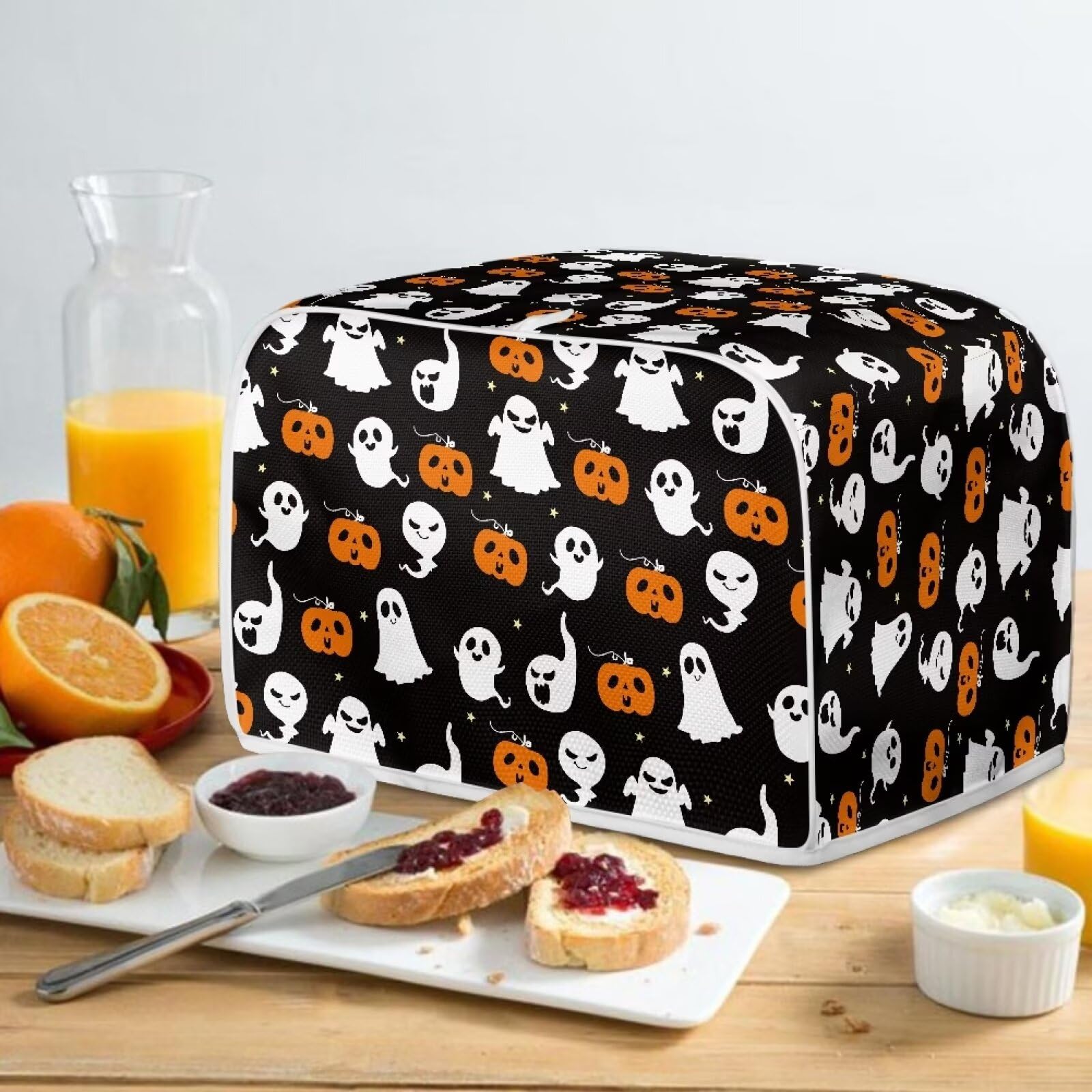4-Slice Toaster Cover - Waterproof Dustproof Oven Toaster Protector - Fits Most Standard 4-Slice Toasters (12.4 x 10.6 x 8.2 inches) - Halloween Ghost Pumpkin Design - Perfect for Kitchen Countertop Protection & Gift Giving