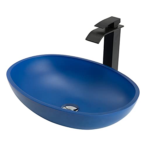 Modern Blue Glass Vessel Sink with Black Faucet - Bathroom Vanity for Home Decor