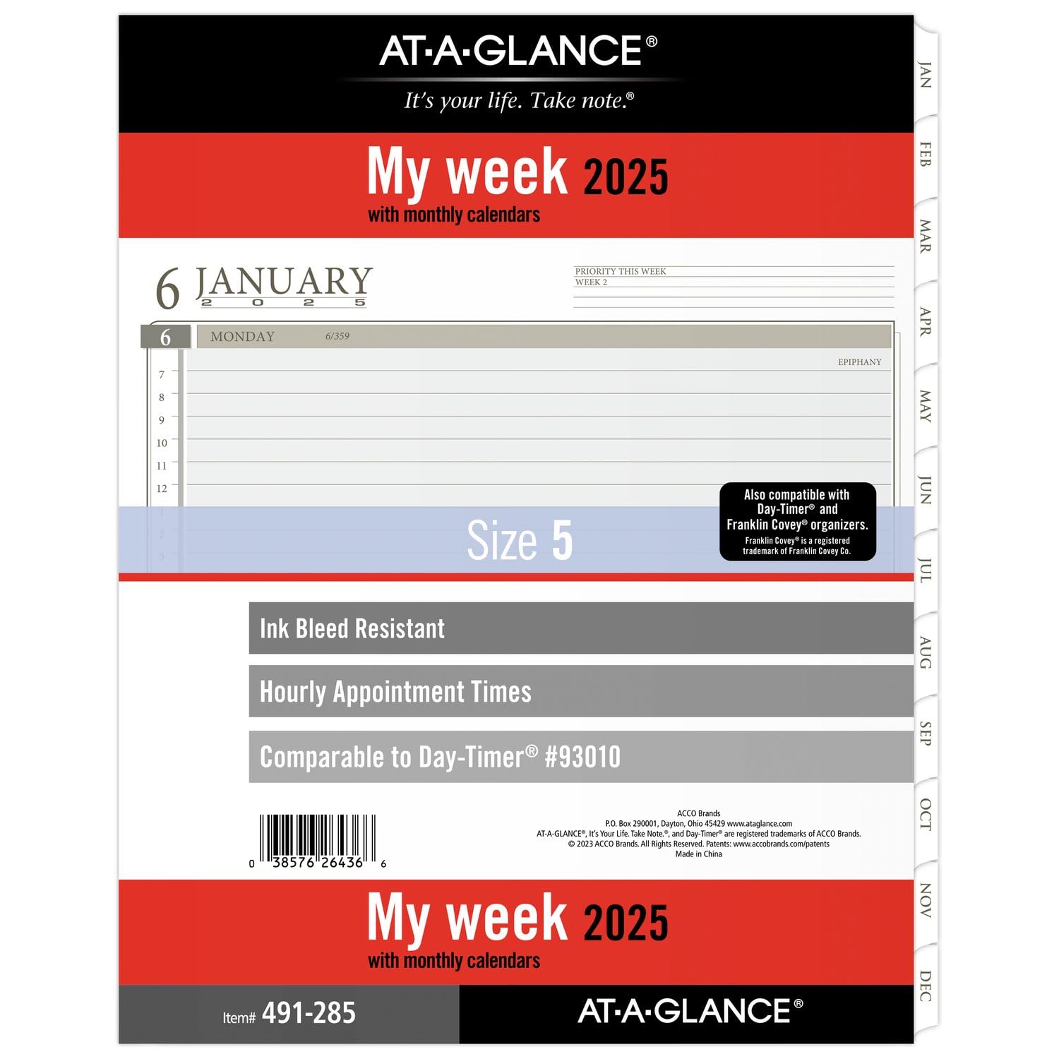 AT-A-GLANCE 2025 Weekly Planner Refill - 8.5