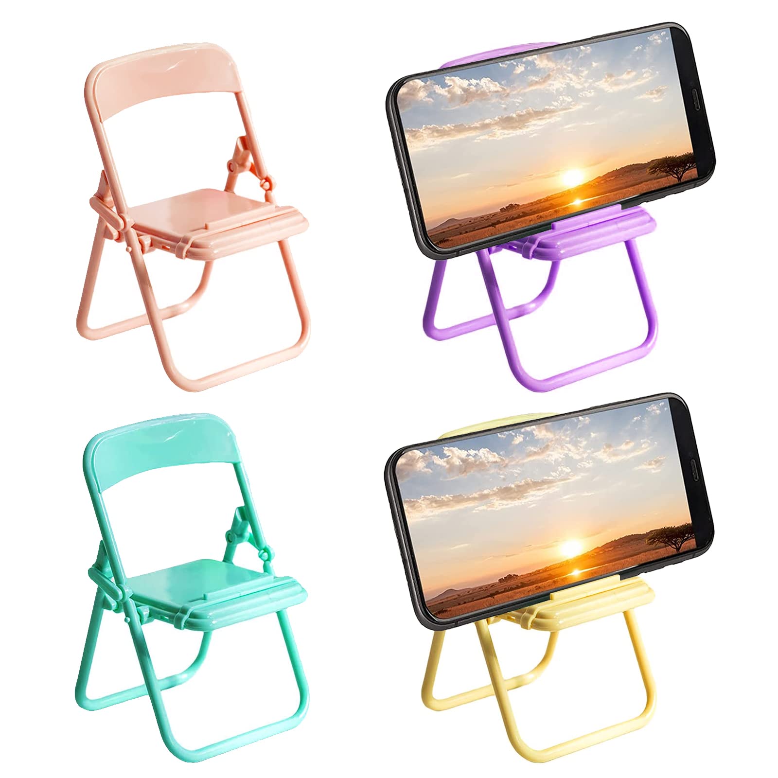 Mini Chair Shaped Cell Phone Stand - Foldable, Portable Desk Holder for iPhone & Android - Cute Desk Accessories (4 Pack) | Perfect for Office, Home, Bedside & Travel Use