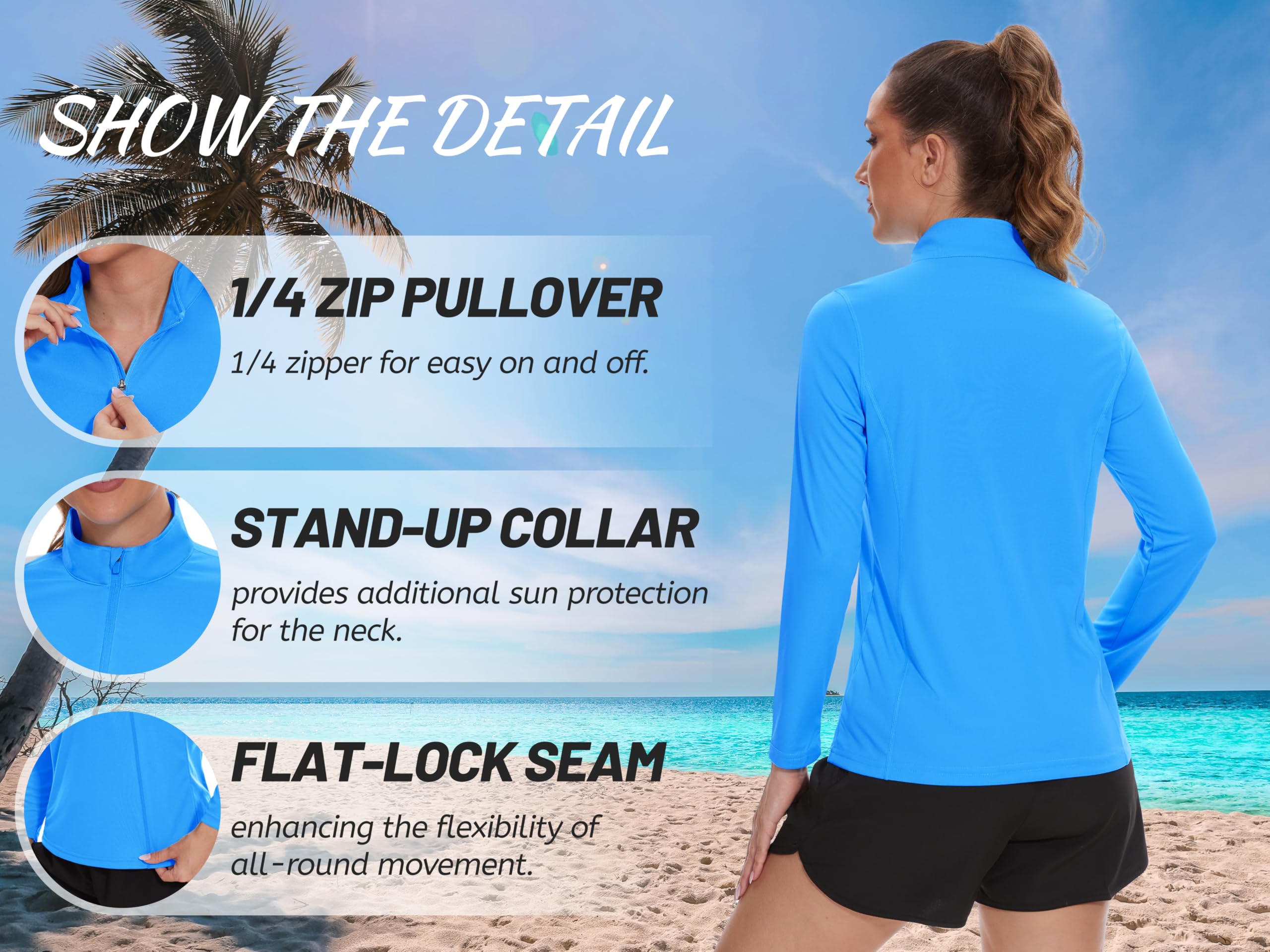 TACVASEN Women's UV Protection UPF 50+ Long Sleeve Quarter Zip Pullover - Lightweight Golf Shirt & Workout Top for Outdoor Activities, Hiking & Travel