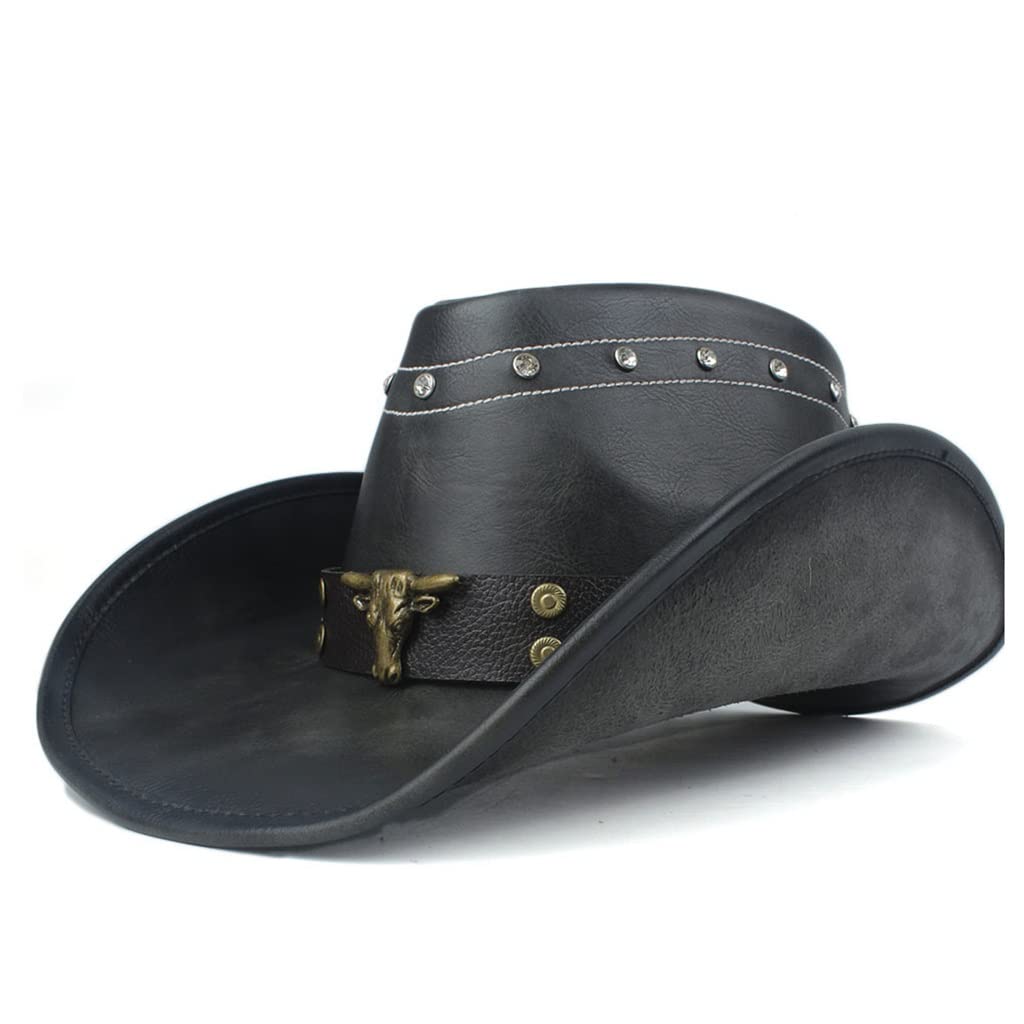 Premium Genuine Leather Western Cowboy Hat for Men & Women - Wide Brim Sun Protection Hat - Outdoor Rancher, Rodeo, Country Style - Father's Day Gift (58-59cm) - Perfect for Horseback Riding, Music Festivals & Outdoor Adventures