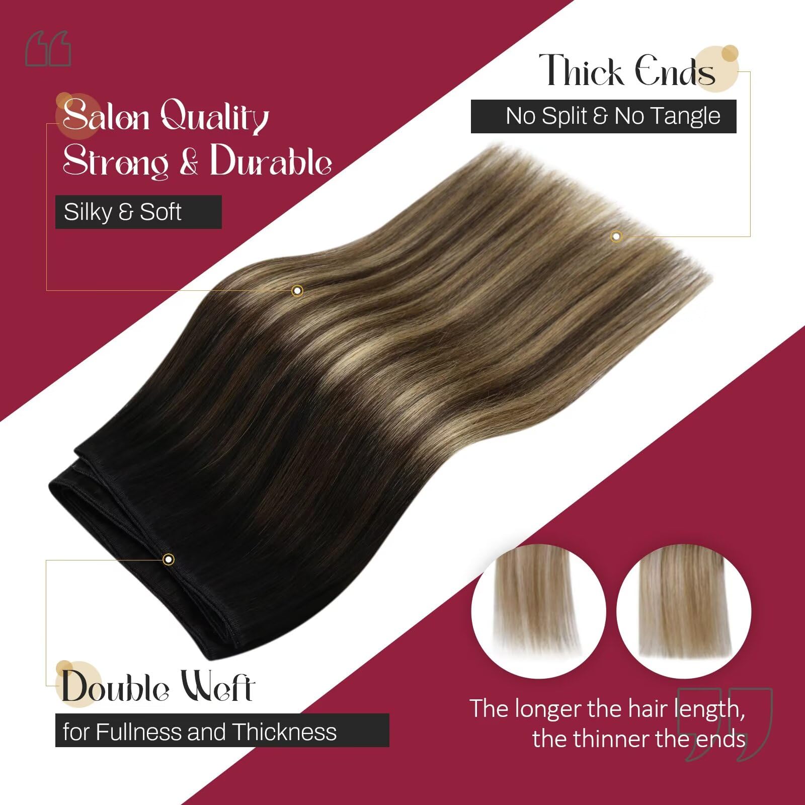 20 Inch Vivien Balayage Brown Human Hair Sew-in Extensions - 100G Remy Human Hair Weft Bundles (Natural Black to Brown with Ash Blonde) for Styling & Volume - Perfect for Parties, Weddings & Everyday Glamour