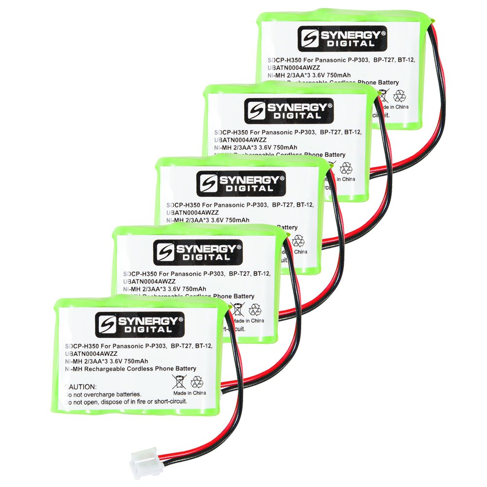 Synergy Digital 3.6V Ni-MH 750mAh Cordless Phone Batteries - 5 Pack | Compatible with RCA Cordless Phones | Ultra High Capacity Rechargeable Batteries for Home & Office Use