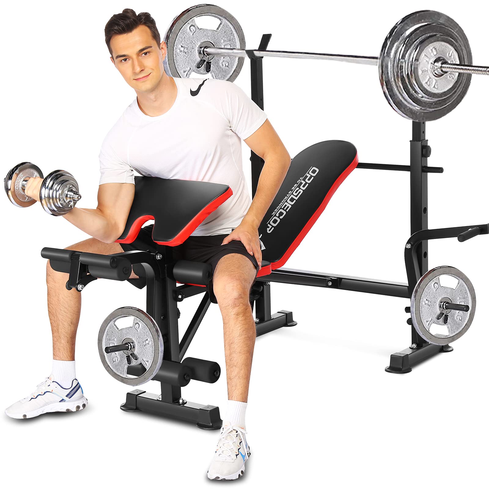 600lbs Olympic Weight Bench Set with Rack, Leg Developer & Preacher Curl - 5-in-1 Adjustable Bench Press for Full Body Workout - Home Gym Equipment for Strength Training & Muscle Building (US Stock) - Perfect for Home Fitness, Garage Gym & Personal Training