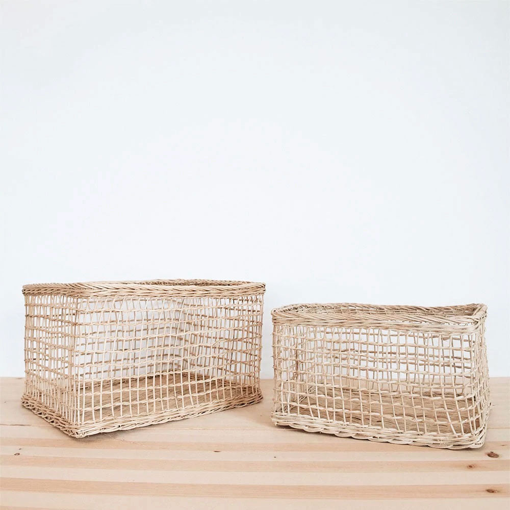 Rattan Basket Set - Handwoven Natural Rattan Storage Baskets for Home Organization, Laundry, Toys & Blankets | Perfect for Living Room, Bedroom & Nursery Decor