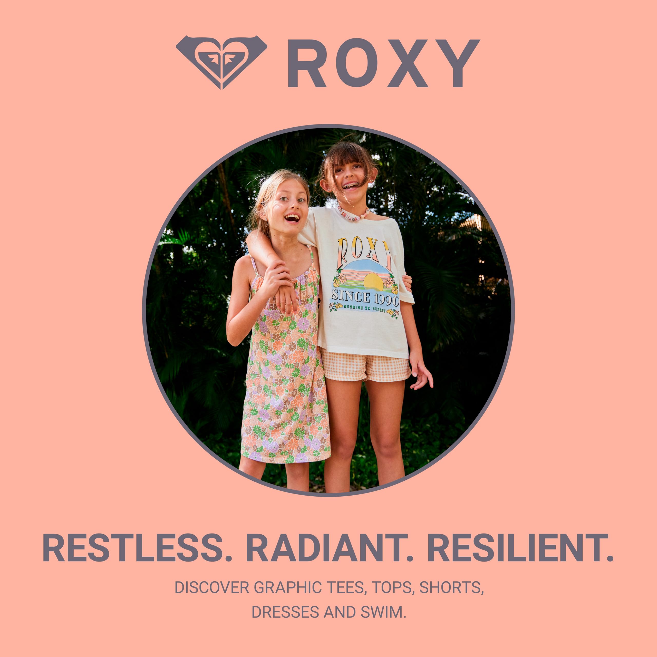 Roxy Girls' Two-Piece Swimsuit Set - Cute & Comfortable Swimwear for Teens, Beach & Pool Party, Summer Vacation Outfits