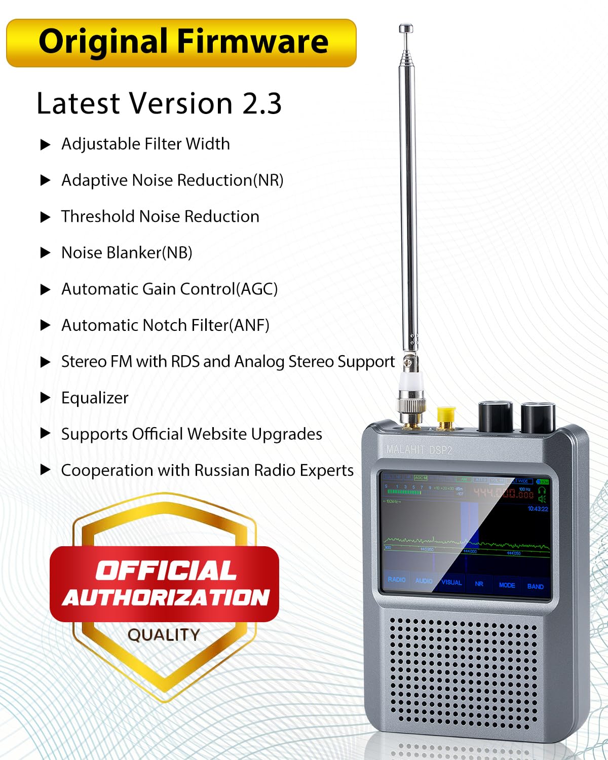 Malachite DSP2 SDR Radio Receiver - Latest Version 2.4, Full Band Coverage 10 kHz-2 GHz (AM/SSB/DSB/CW/NFM/WFM), Built-in 5000mAh Battery & Amplifier - Ideal for Ham Radio, Shortwave Listening, and Emergency Communication