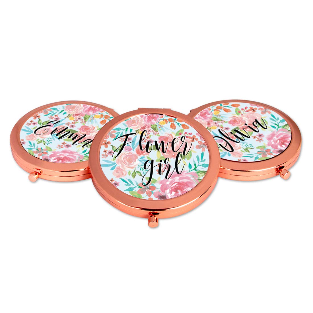 Andaz Press Compact Mirror - Rose Gold & Pink Floral Design | Perfect Wedding Gift for Brides, Flower Girls & Bridal Showers | Great for Bachelorette Parties, Tea Parties & Special Occasions | 1-Pack