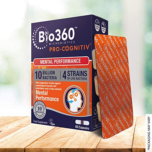Bio360 Pro Cognitiv - 10 Billion Probiotic Bacteria for Mental Performance & Focus | Natures Aid Supplement | 60 Vegan Capsules | Supports Memory, Clarity & Brain Health | Ideal for Students, Professionals & Busy Lifestyles