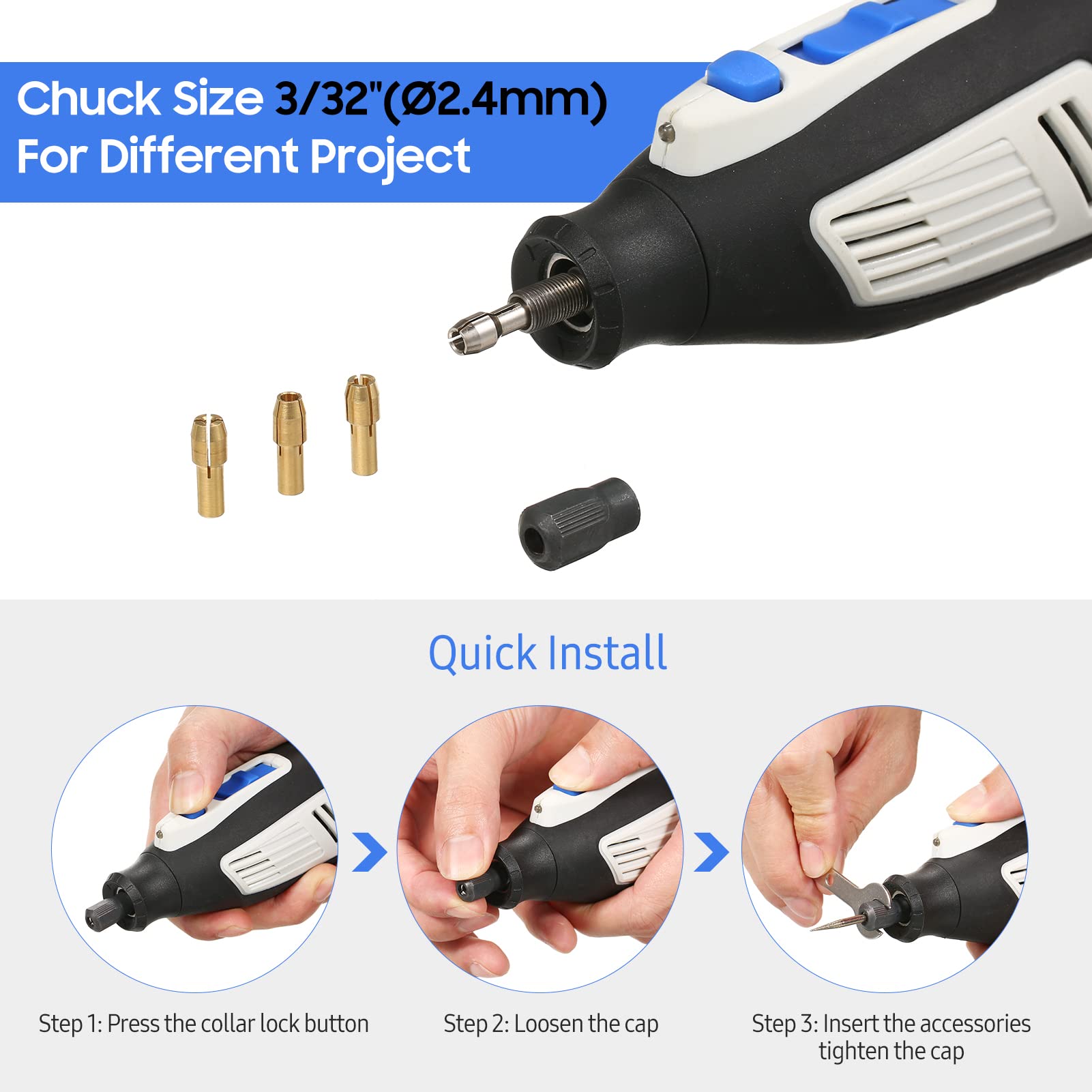Hancaner 12V Cordless Rotary Tool Kit with 6 Variable Speeds - Includes Chainsaw Sharpener, Engraver, Sander & Polisher | Perfect for Woodworking, Metal Crafting & DIY Home Projects