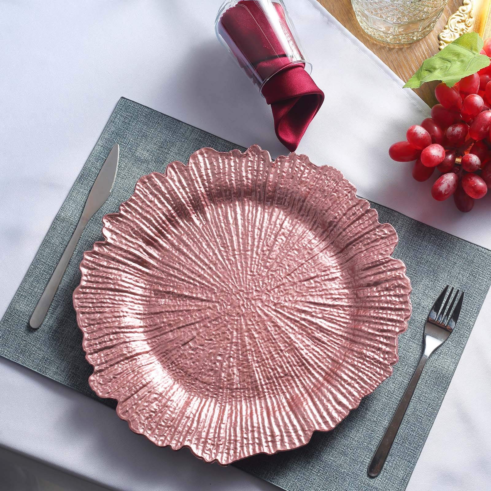 Tiger Chef 12-Pack Pink Reef Charger Plates - Elegant Decorative Plate Chargers for Weddings, Parties & Formal Dining - Premium Dinner Plate Enhancers for Stylish Table Settings