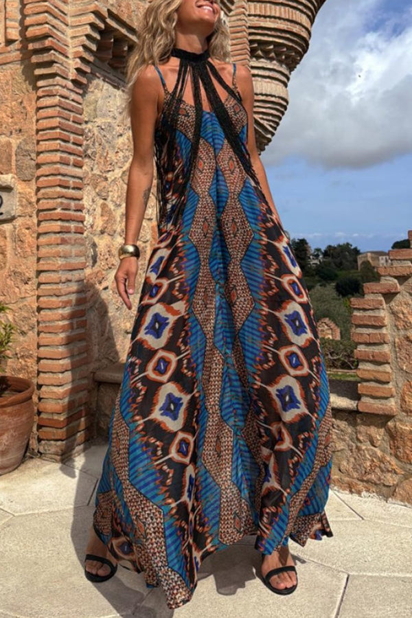 Stylish Printed Suspender Pocket Maxi Dress - Flowy Loose Fit for Holidays, Beach & Summer Vacations | Perfect for Casual Outings & Special Occasions