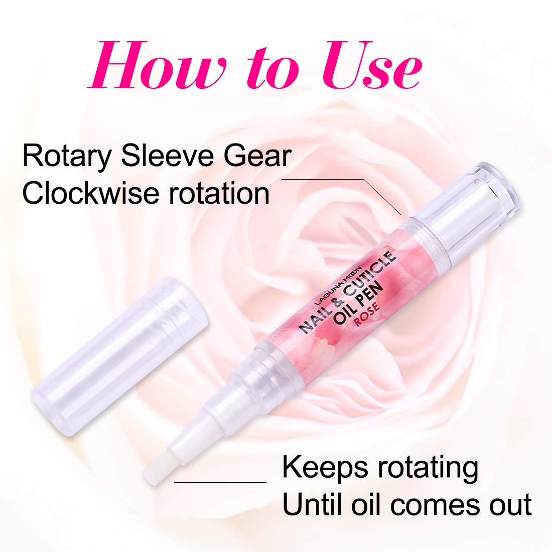 Lagunamoon Moisturizing Nail & Cuticle Oil Pen with Jojoba Seed Oil - Rose Scented Hand & Nail Treatment (5ml) - Perfect for Dry Cuticles, Nail Care & At-Home Manicures