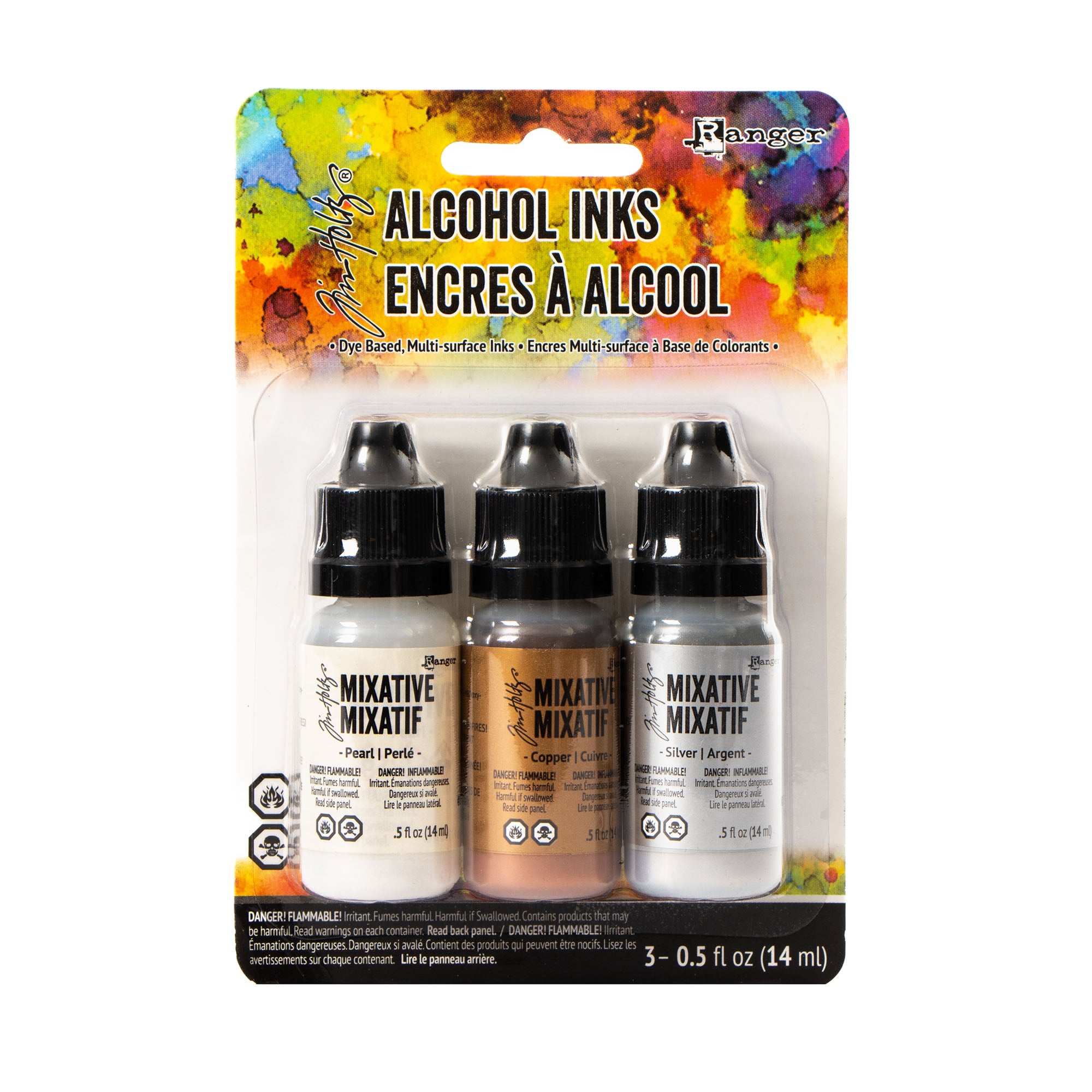 3 Pack Alcohol Inks Set - Silver, Pearl, Copper Colors for DIY Crafts, Resin Art, and Mixed Media Projects