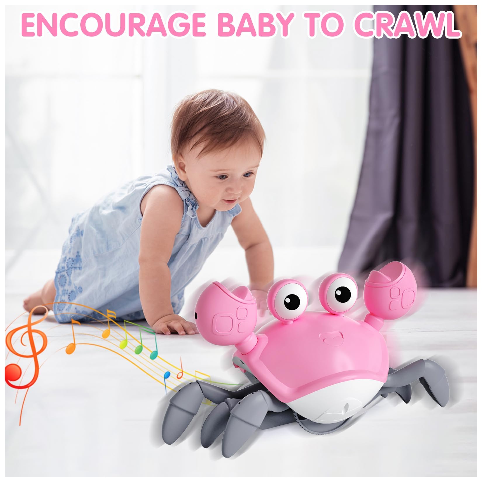 Interactive Crawling Crab Baby Toy - Montessori Musical Learning Toy for Girls & Boys 6-18 Months - Perfect for Tummy Time, First Birthday Gifts & Toddler Development (1-2 Years Old) | Great for Sensory Play, Motor Skills & Early Childhood Education