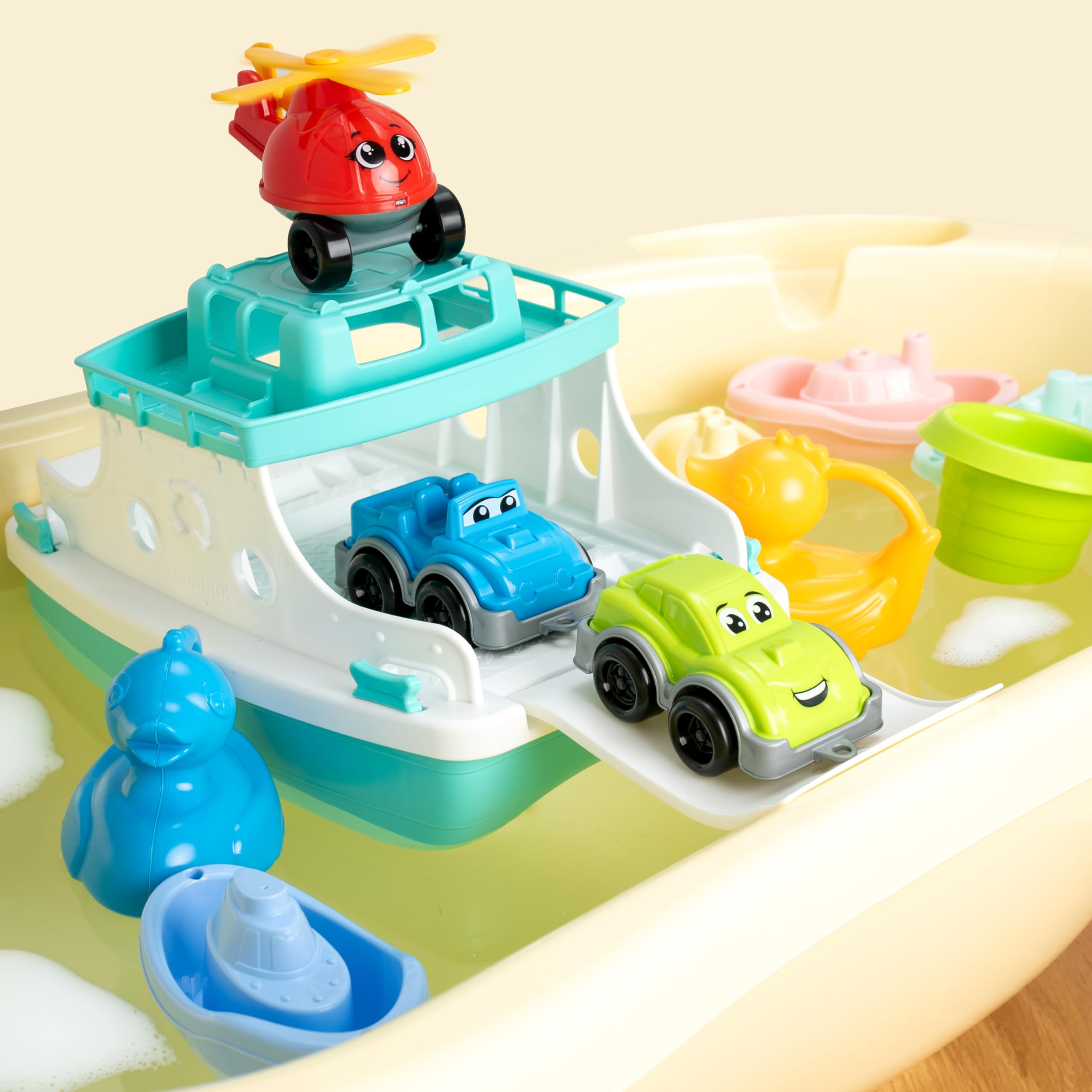 **Ferry Boat Toys Set with Helicopter & 2 Cars | Toddler Bath Toys for Boys & Girls | Stacking Cups & Water Play Boats | Fun Learning & Sensory Play for Bathtime & Pool**