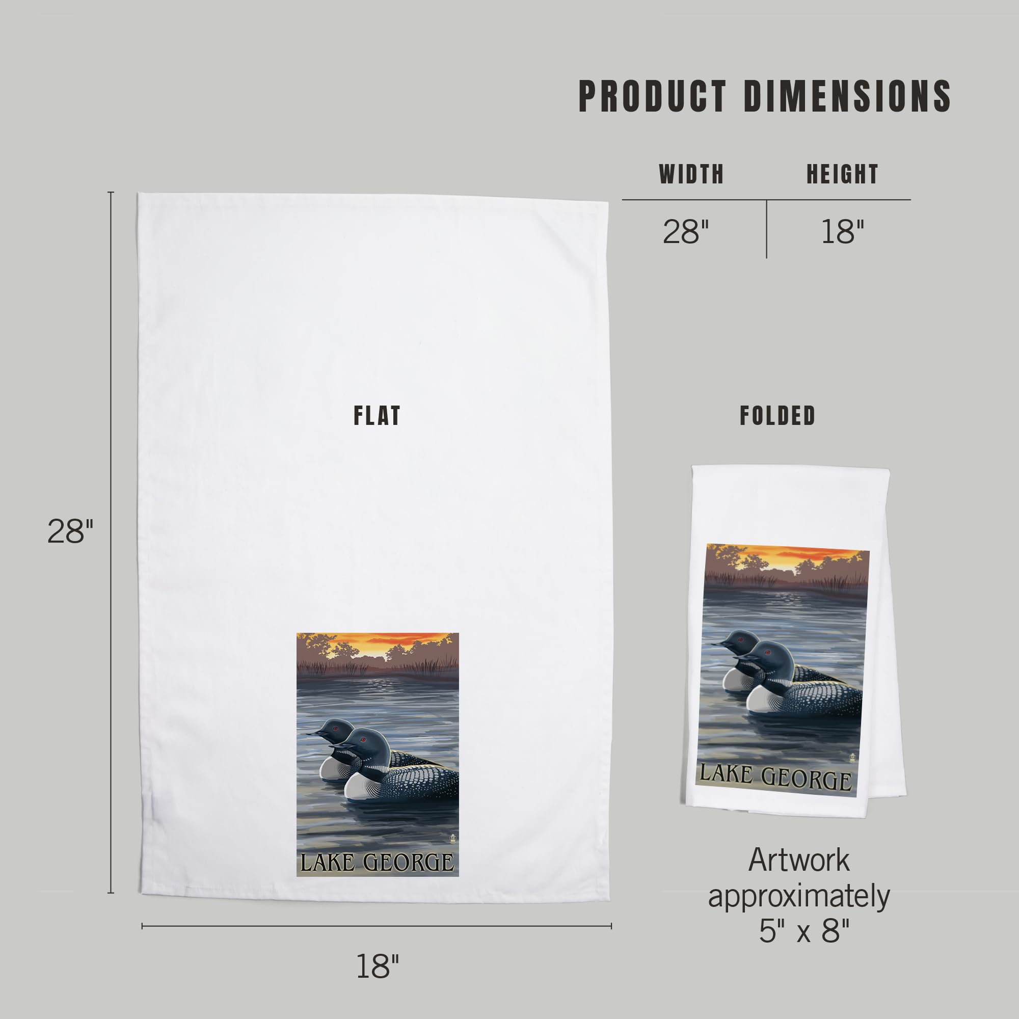 Lake George New York Loons at Sunset 100% Cotton Tea Towel - Decorative Hand Towel for Kitchen & Home - Perfect for Dish Drying, Gift Giving & Farmhouse Decor