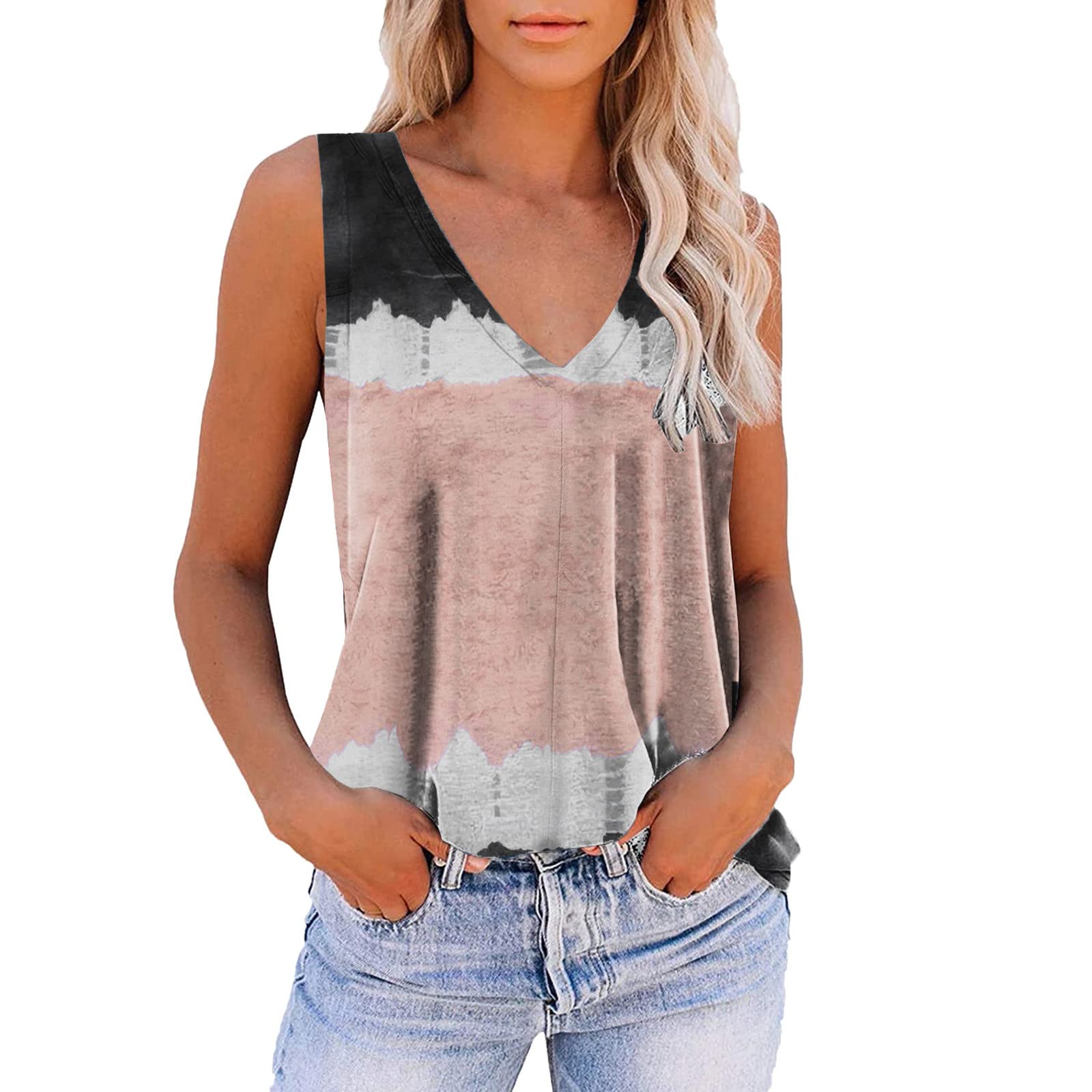 Women's Summer Short Sleeve T-Shirts - Fashion V-Neck Sleeveless Workout Tops, Printed Casual Athletic Shirts for Yoga, Running & Gym