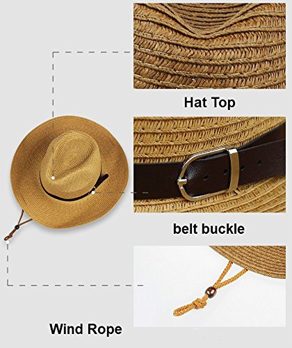iHomey Packable Cowboy Sun Hat for Men & Women - Breathable Straw Summer Hat with Wide Brim, UV Protection & Chin Strap - Perfect for Beach, Outdoor, Travel & Gardening
