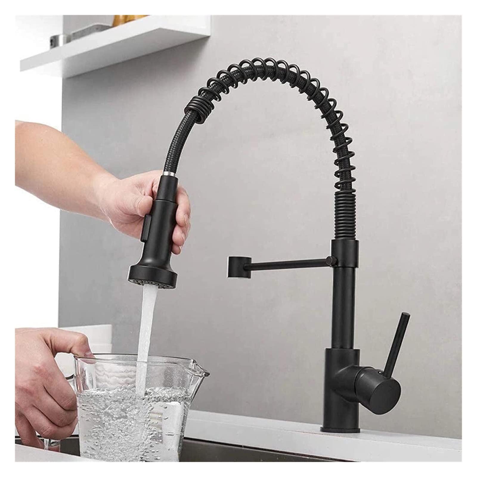 Black Copper Kitchen Faucet with 360° Rotation & Telescopic Spray - Hot/Cold Water Sink Faucet for Modern Kitchens | Perfect for Washing Dishes, Filling Pots & Cleaning Vegetables