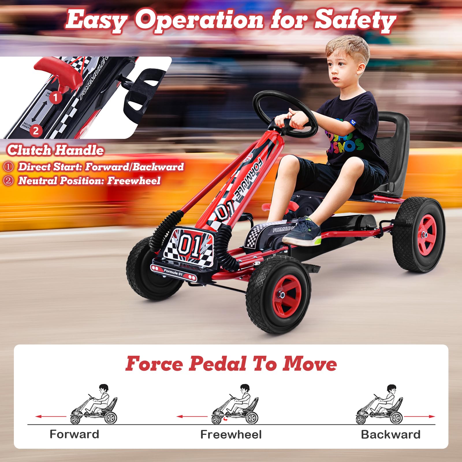 **HONEY JOY Kids Go Kart - 4 Wheel Off-Road Pedal Car with Steering Wheel, Adjustable Seat, 2 Safety Brakes & EVA Tires - Outdoor Ride-On Toy for Boys & Girls - Perfect for Backyard, Park & Driveway Fun (Red)**