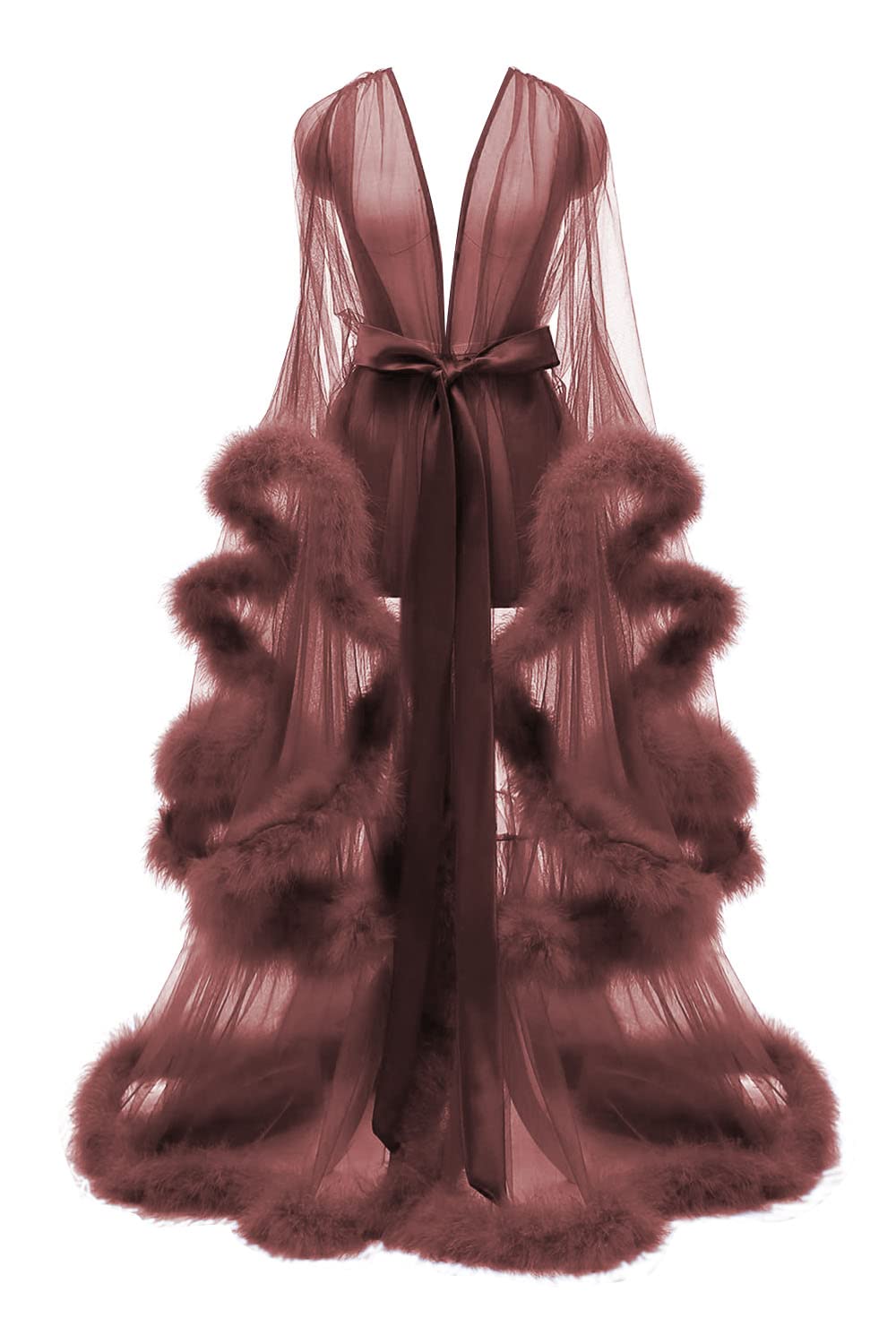 Sexy Feather Illusion Maternity Dress for Women - Elegant Bridal Robe & Long Lingerie Nightgown for Sleepwear, Nursing, Pregnancy Photos & Boudoir Shoots