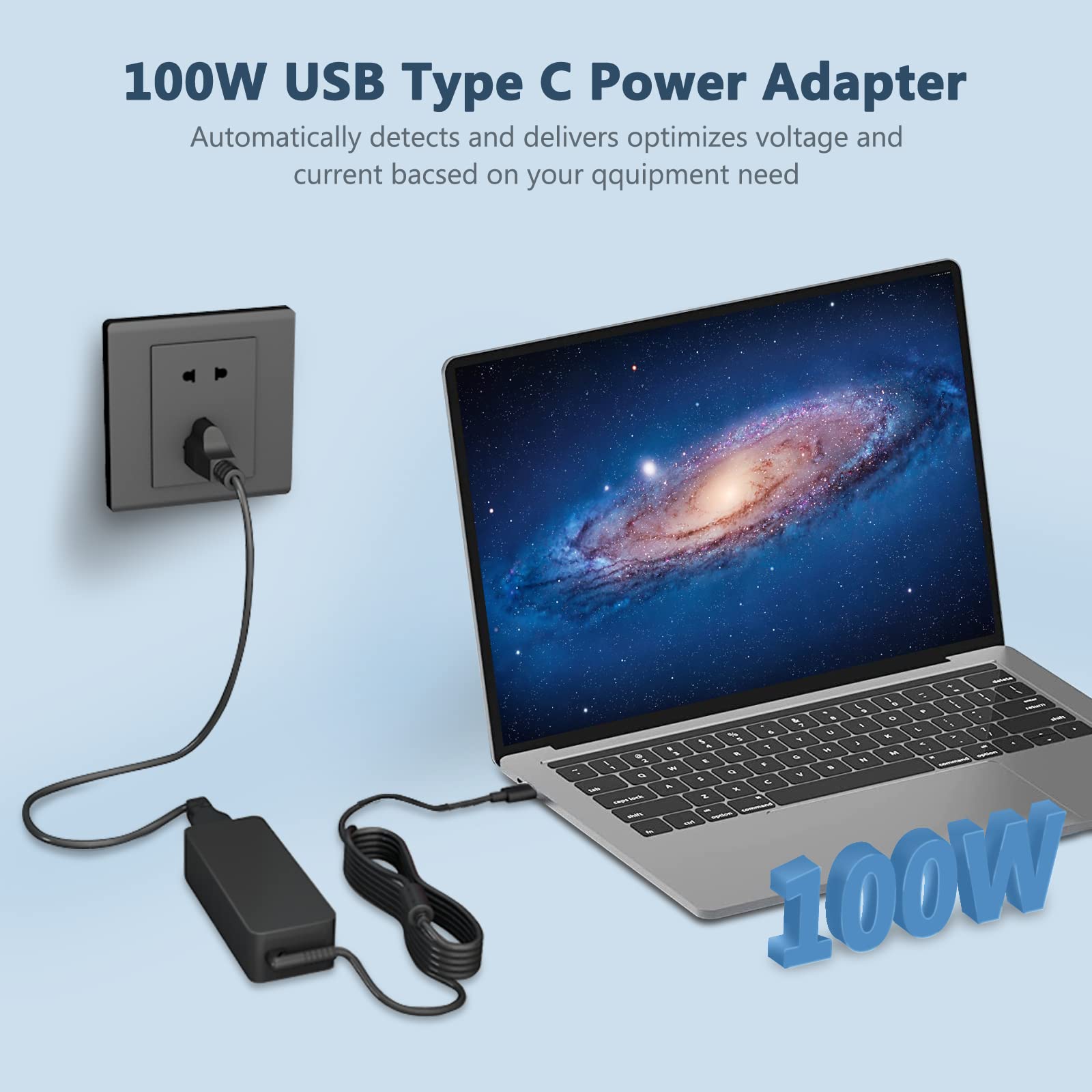 100W USB-C Fast Charger Wall Adapter - Universal PD Charger for MacBook Pro/Air 16/15/14/13 Inch, iPad Pro, HP, Dell, Lenovo, Asus & All USB-C Devices - Perfect for Travel, Office & Home Charging